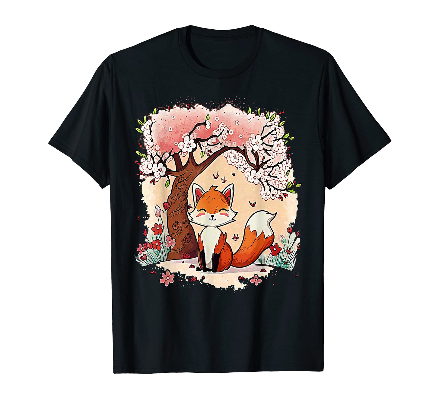 Funny Fox Cherry Blossom Art T-Shirt - Custom Art Print for Adults - T-Shirt, Sweatshirt, Hoodie