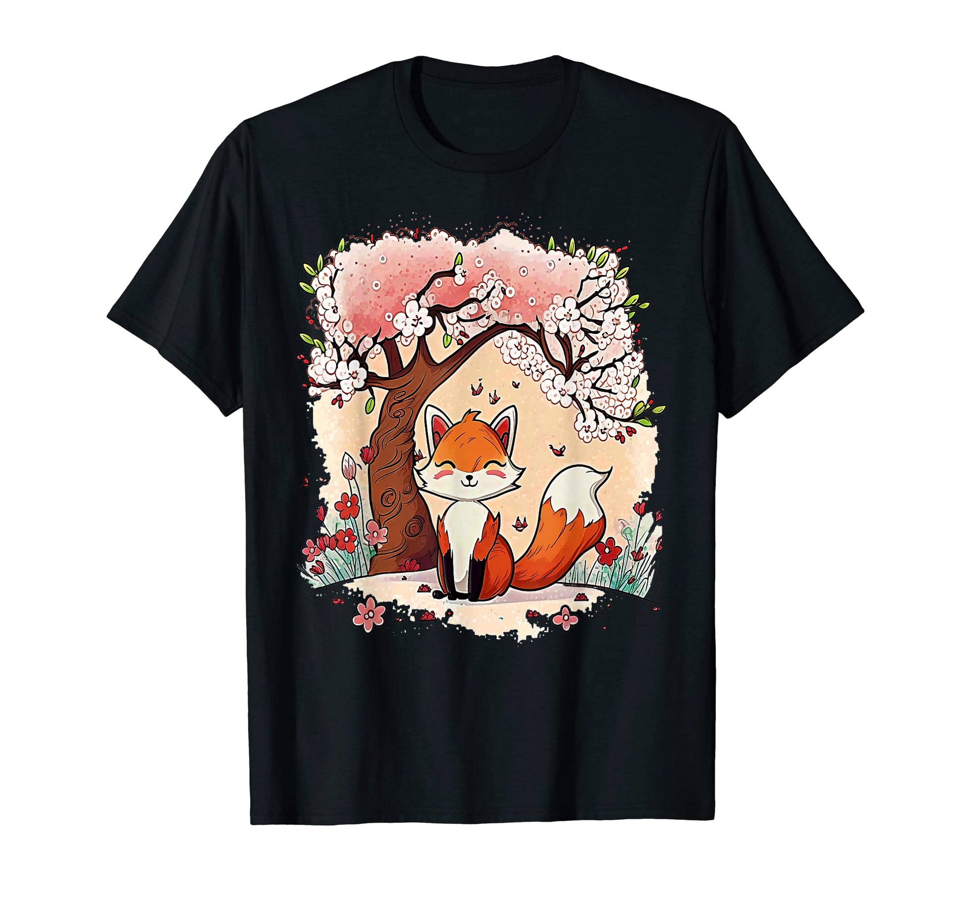 Funny Fox Cherry Blossom Art T-Shirt - Custom Art Print for Adults - T-Shirt, Sweatshirt, Hoodie