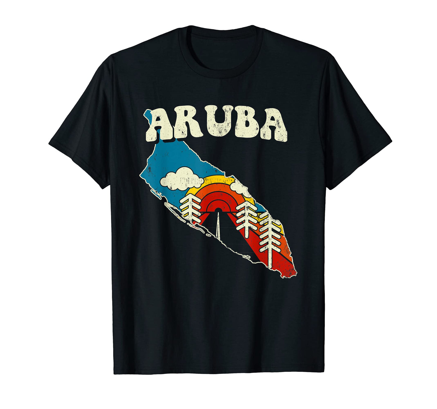Aruba Arubian Country Rainbow 70S Map T-Shirt - Unique Graphic for Adults - T-Shirt, Sweatshirt, Hoodie