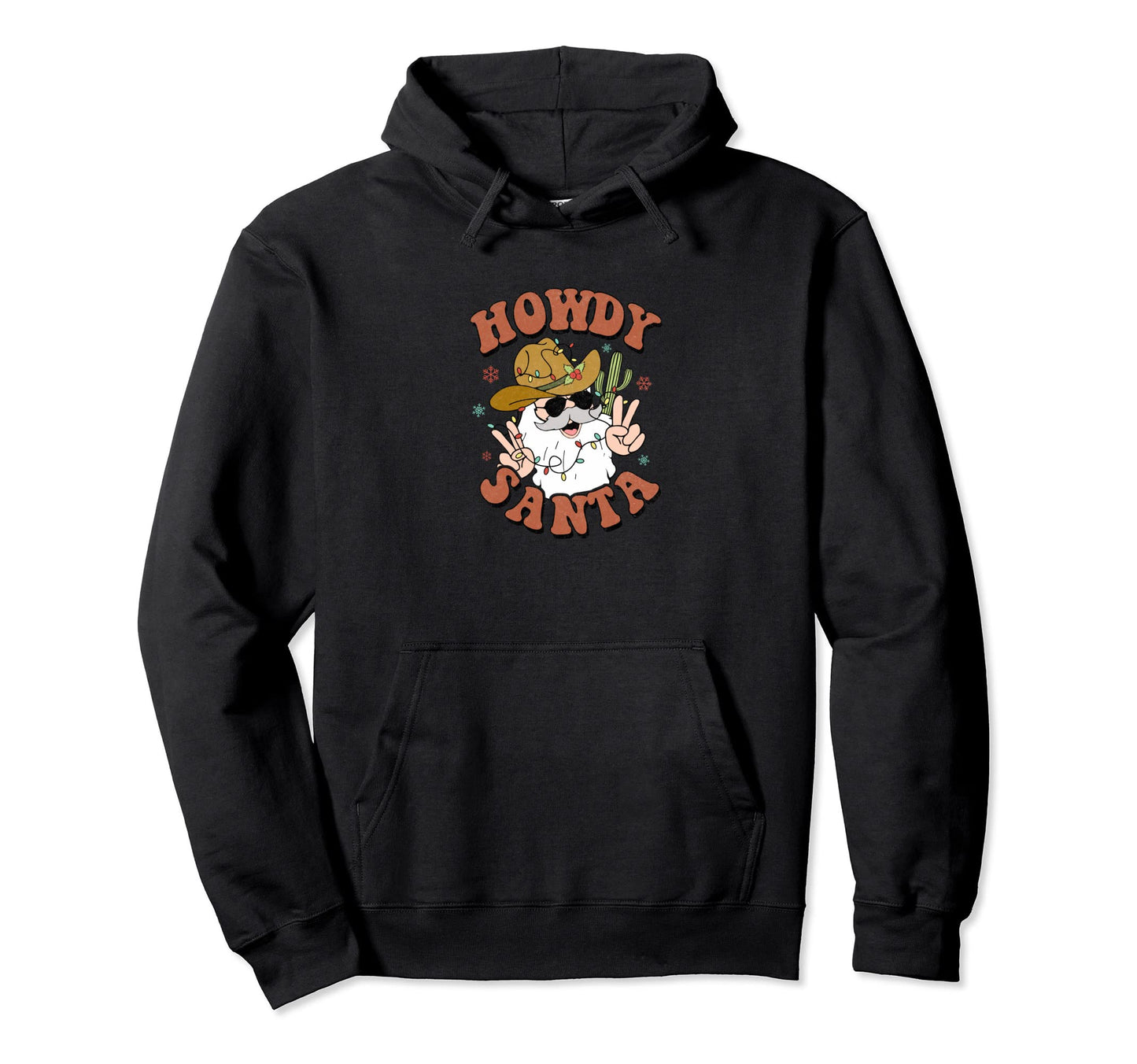 Howdy Santa Groovy Western Cowboy Hoodie - Unique Graphic Unisex - T-Shirt, Sweatshirt, Hoodie