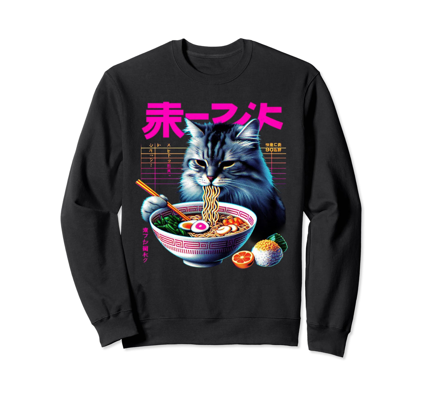 Ramen Cat Vaporwave Japanese Aesthetic Sweatshirt - Novelty Apparel Unisex - T-Shirt, Sweatshirt, Hoodie