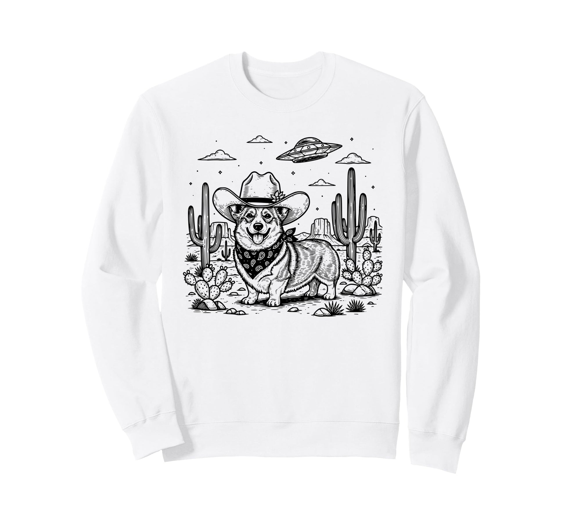 Western Corgi Cowboy Ufo Dog Sweatshirt - Graphic Print Men Women - T-Shirt, Sweatshirt, Hoodie