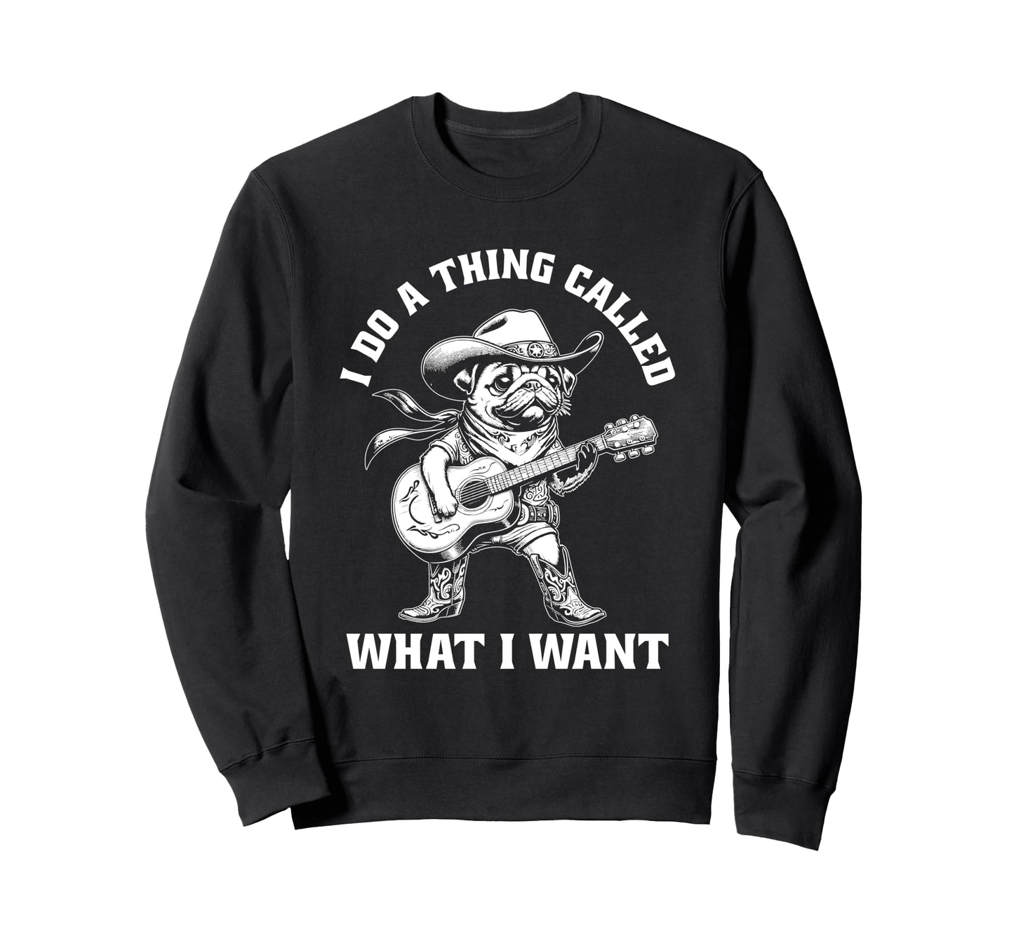Cowboy Pug Guitar Funny Western Sweatshirt - Trendy Graphic for Adults - T-Shirt, Sweatshirt, Hoodie