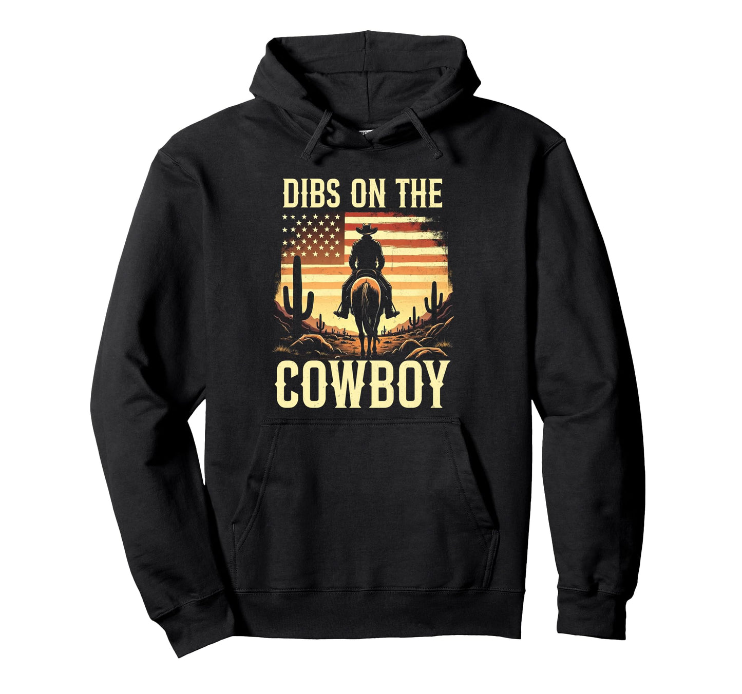 Dibs Cowboy Horseback Country Usa Flag Hoodie - Graphic Print for Adults - T-Shirt, Sweatshirt, Hoodie