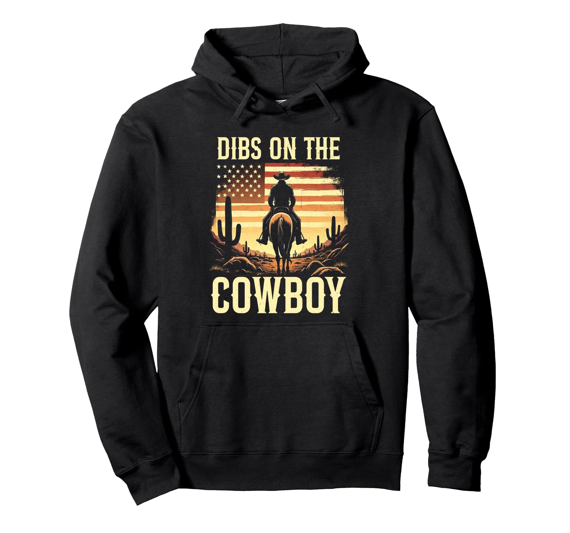Dibs Cowboy Horseback Country Usa Flag Hoodie - Graphic Print for Adults - T-Shirt, Sweatshirt, Hoodie