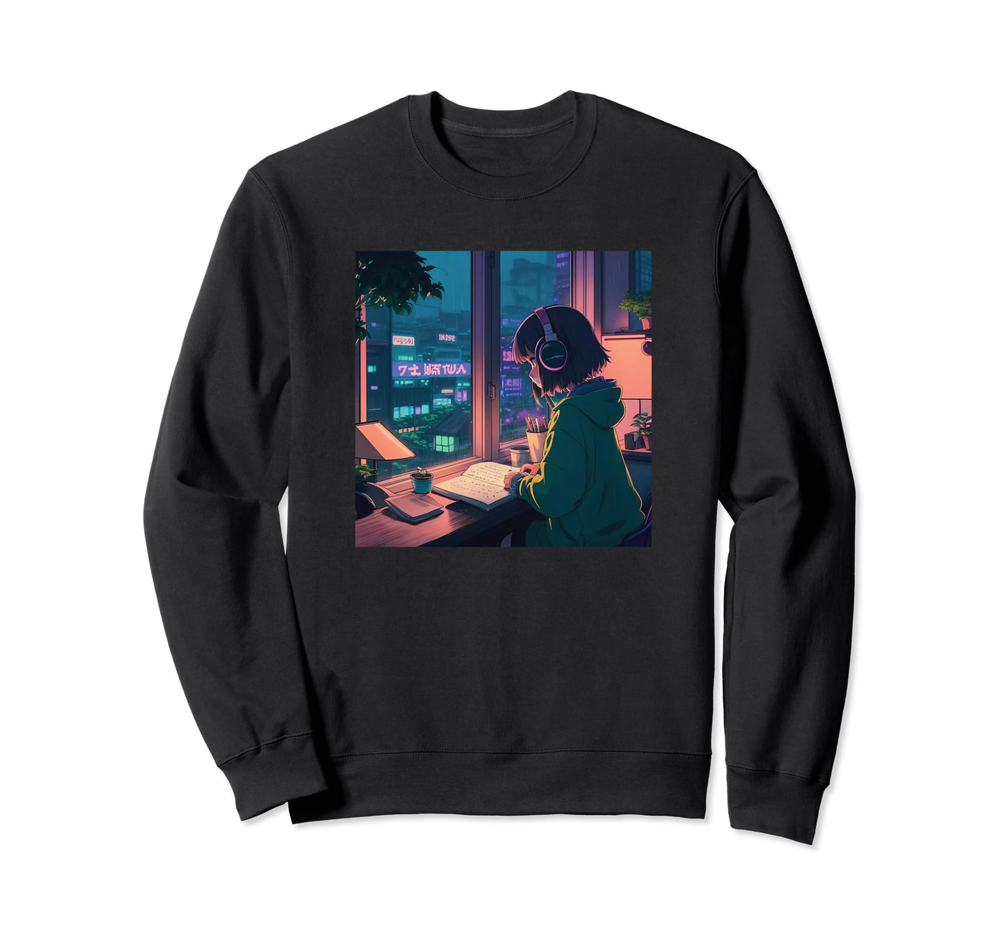Lofi Anime Headphones 90S Vaporwave Sweatshirt - Trendy Graphic for Adults - T-Shirt, Sweatshirt, Hoodie