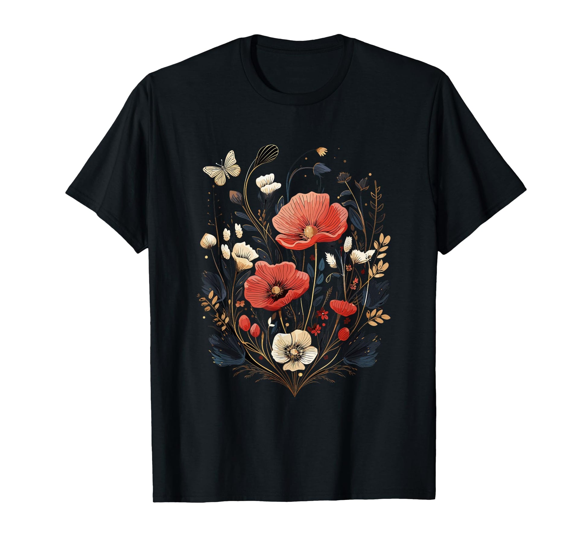 Pressed Flowers Butterflies Boho T-Shirt - Fun Novelty Design Men Women - T-Shirt, Sweatshirt, Hoodie