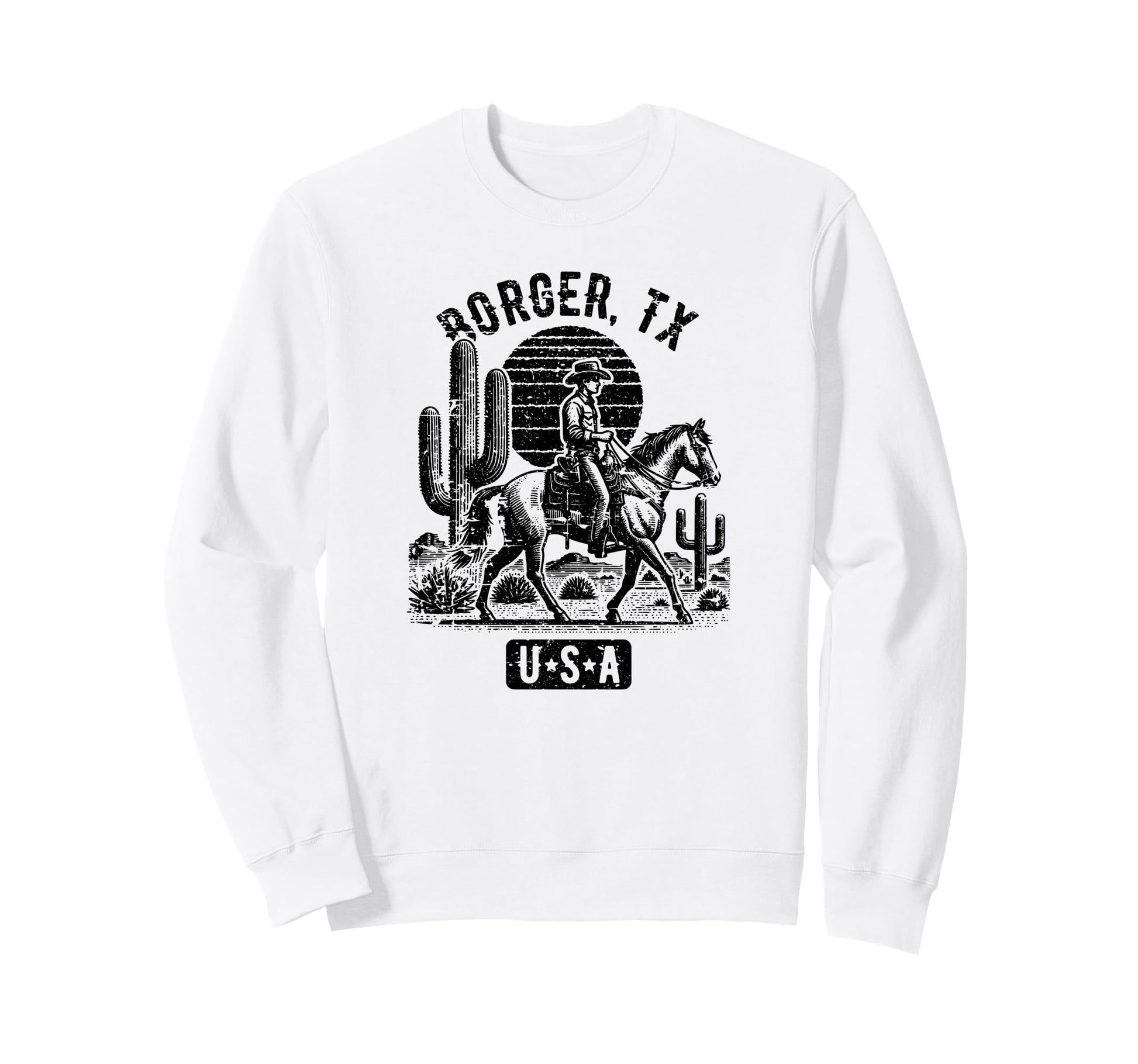 Borger Tx Usa Cowboy Horse Sweatshirt - Novelty Apparel for Adults - T-Shirt, Sweatshirt, Hoodie
