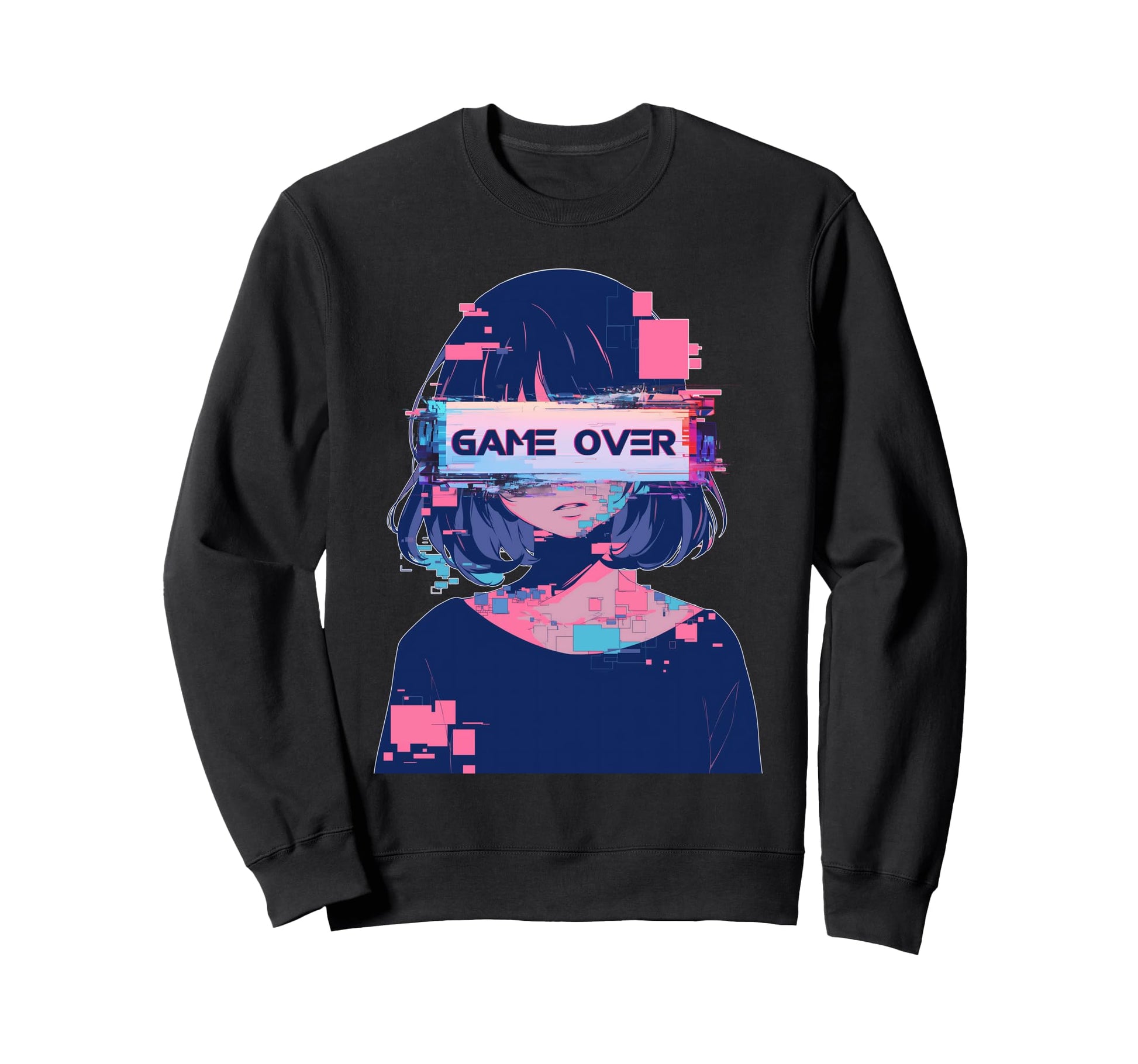 Game Over Sad Anime Vaporwave Glitch Sweatshirt - Minimalist Print Unisex - T-Shirt, Sweatshirt, Hoodie