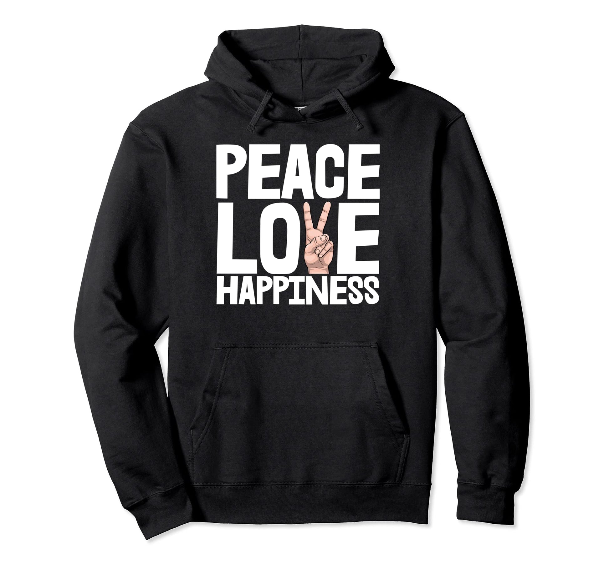 Peace Love Happiness Funny Hand Peace Hoodie - Novelty Apparel for Adults - T-Shirt, Sweatshirt, Hoodie