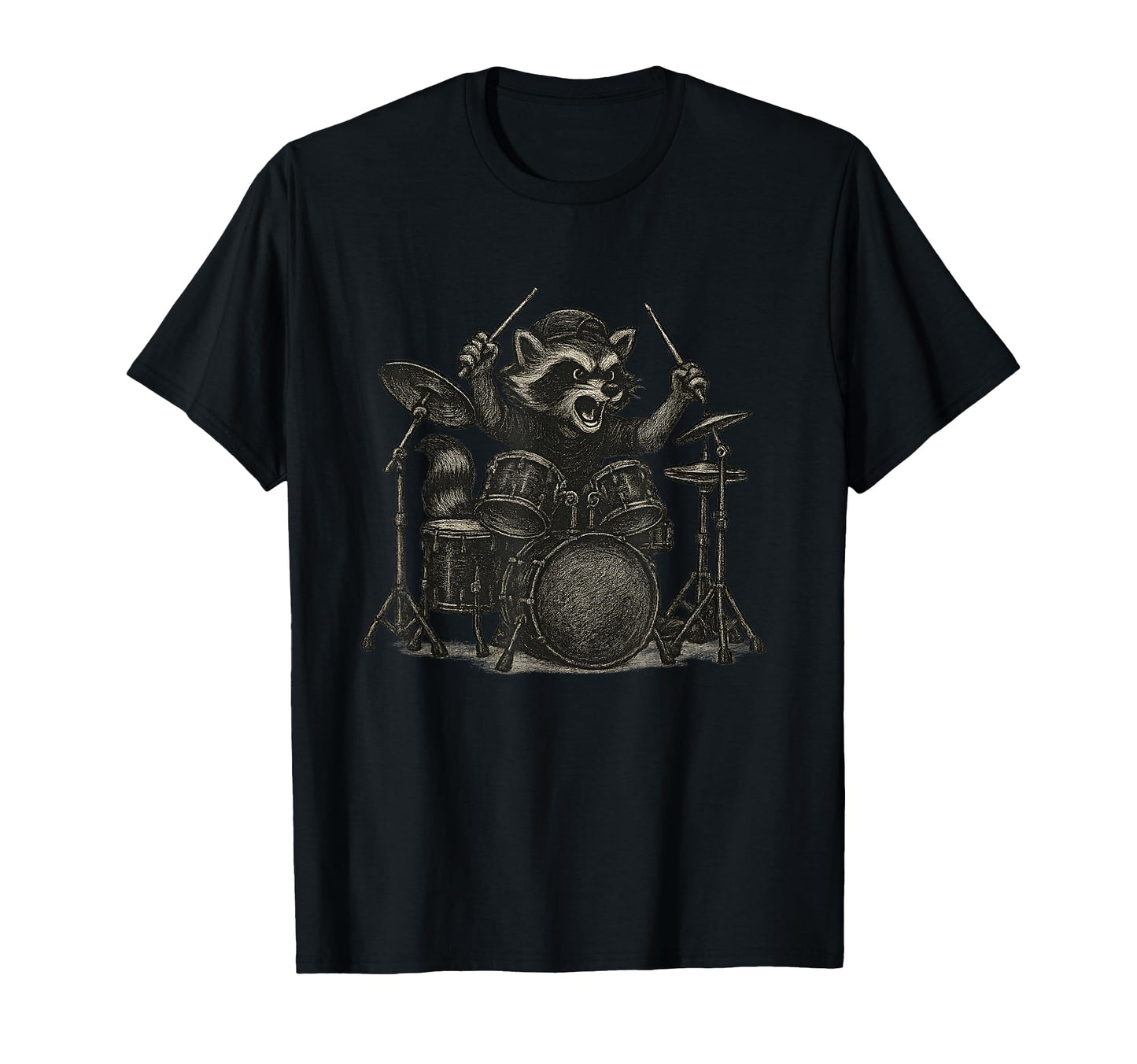 Raccoon Drummer Festival Rock Band Music T-Shirt - Aesthetic Graphic Unisex - T-Shirt, Sweatshirt, Hoodie