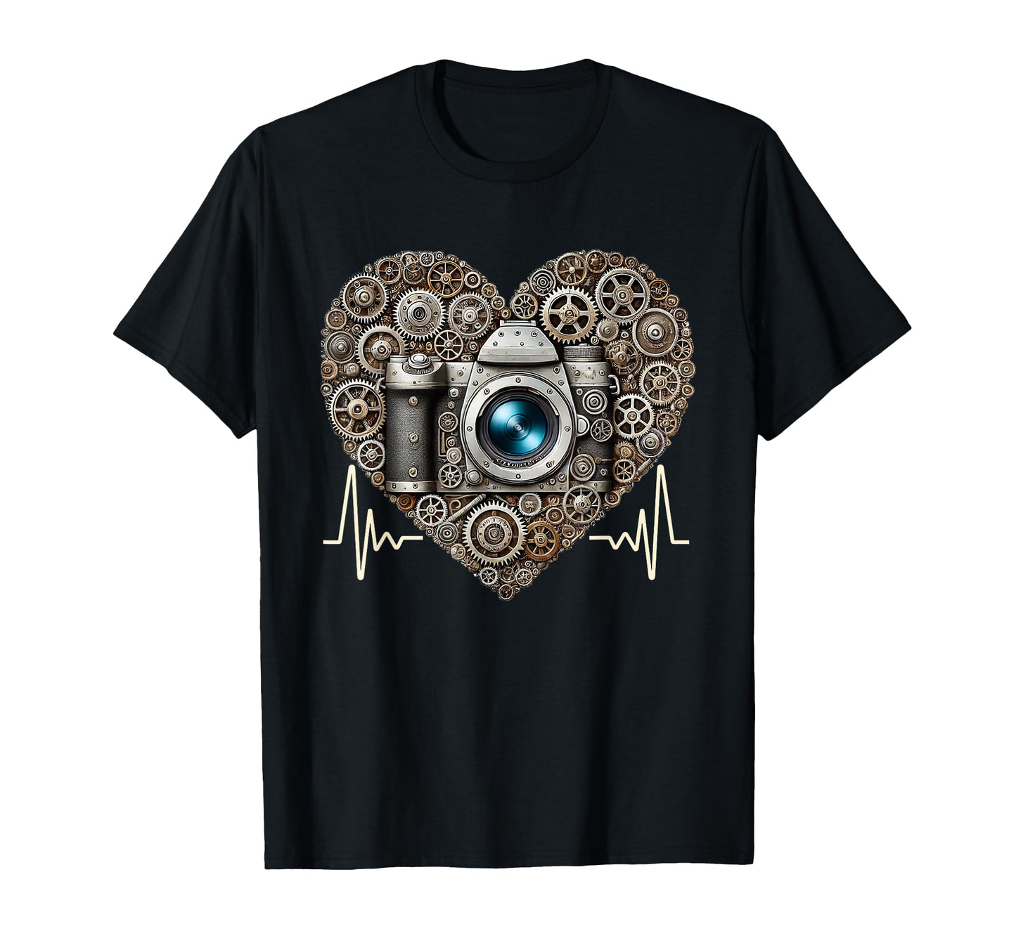 Photographer Heartbeat Steampunk Camera T-Shirt - Streetwear Style Unisex - T-Shirt, Sweatshirt, Hoodie