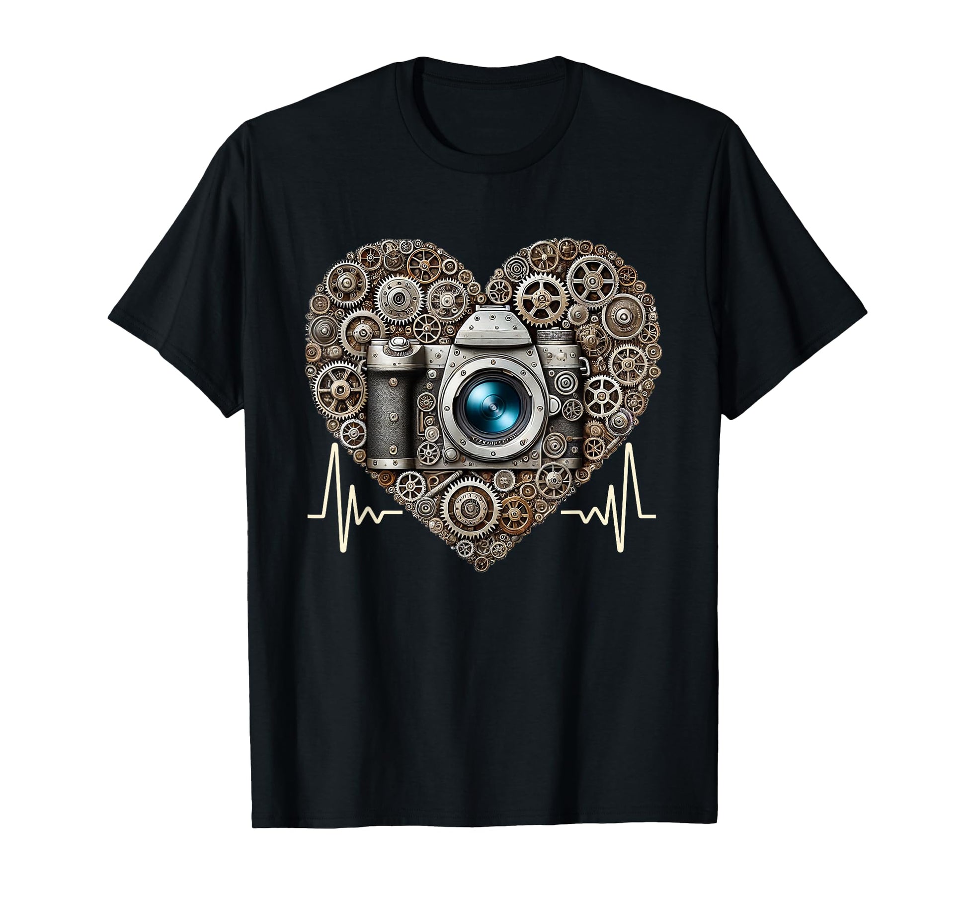 Photographer Heartbeat Steampunk Camera T-Shirt - Streetwear Style Unisex - T-Shirt, Sweatshirt, Hoodie