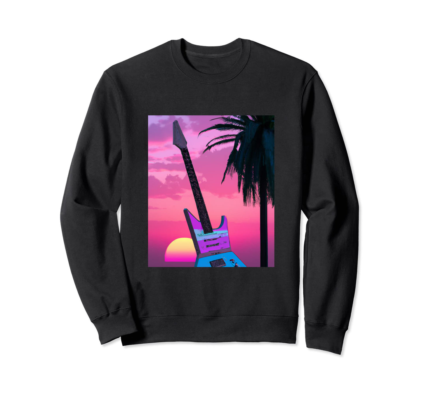 Vaporwave Guitar Synthwave Sweatshirt - Fun Novelty Design for Adults - T-Shirt, Sweatshirt, Hoodie