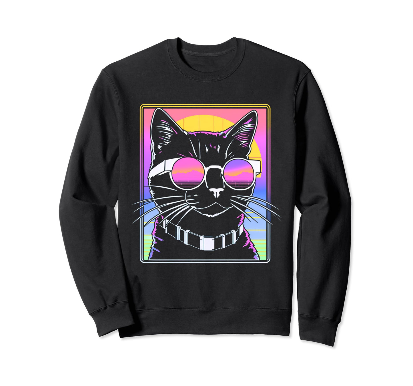 80S Vaporwave Aesthetics Cat Sweatshirt - Graphic Print Unisex - T-Shirt, Sweatshirt, Hoodie