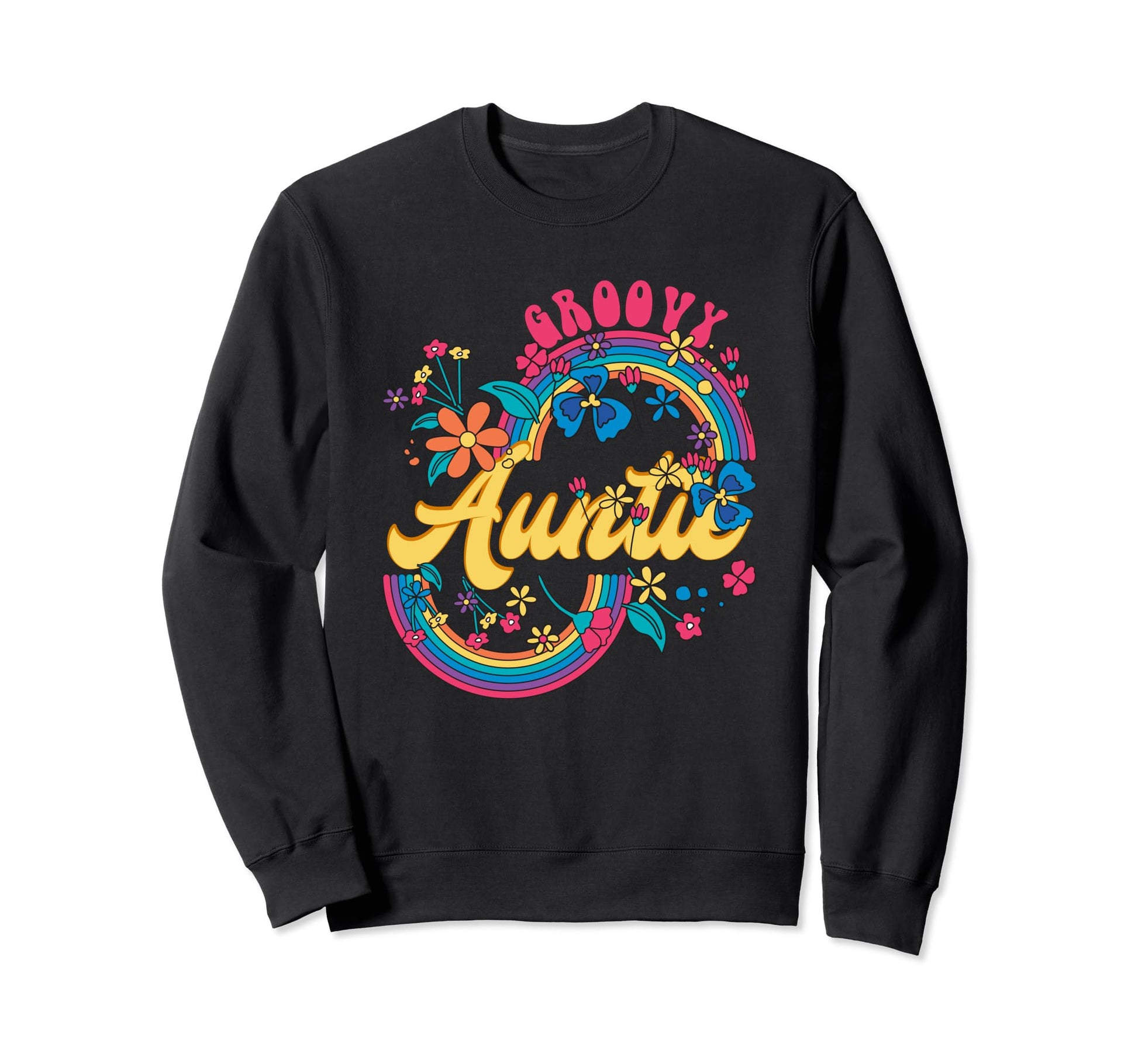 Groovy Auntie Rainbow Colorful Sweatshirt - Graphic Print for Adults - T-Shirt, Sweatshirt, Hoodie