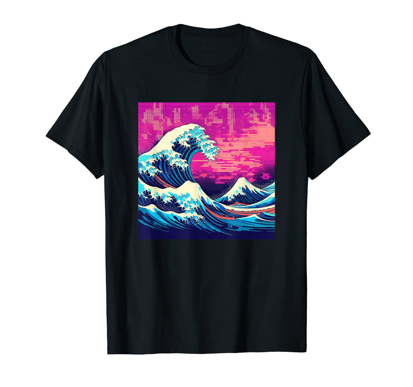 Great Wave Off Kanagawa Glitch T-Shirt - Minimalist Print for Adults - T-Shirt, Sweatshirt, Hoodie