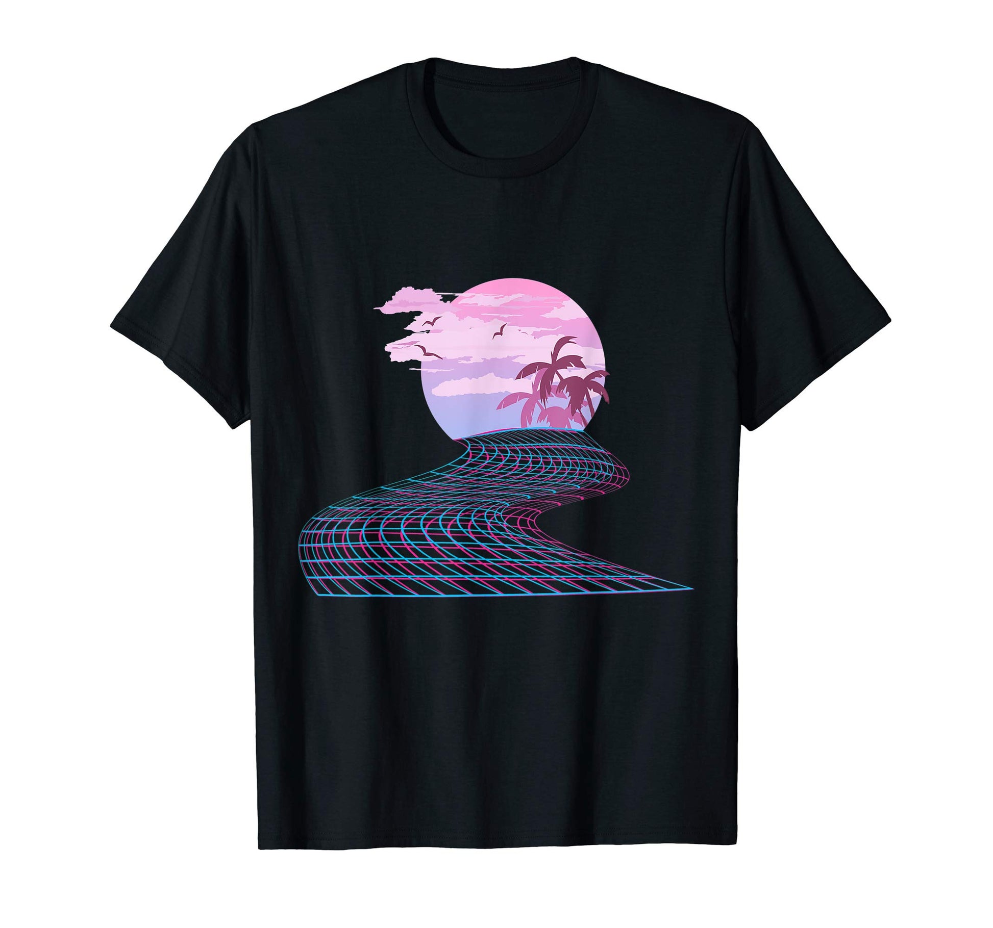 80S Sunset Road Aesthetic Vaporwave Art T-Shirt - Streetwear Style Unisex - T-Shirt, Sweatshirt, Hoodie