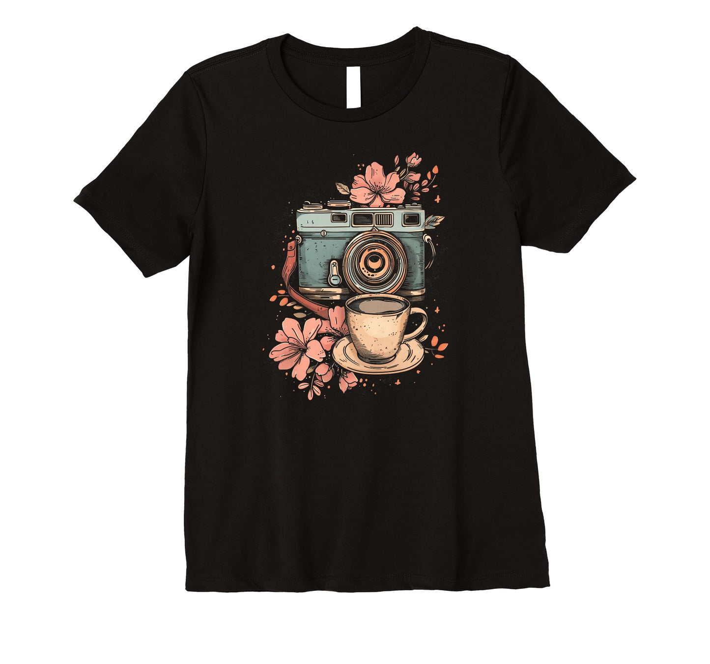 Womens Photographer Coffee Camera Flowers T-Shirt - Graphic Print Unisex - T-Shirt, Sweatshirt, Hoodie