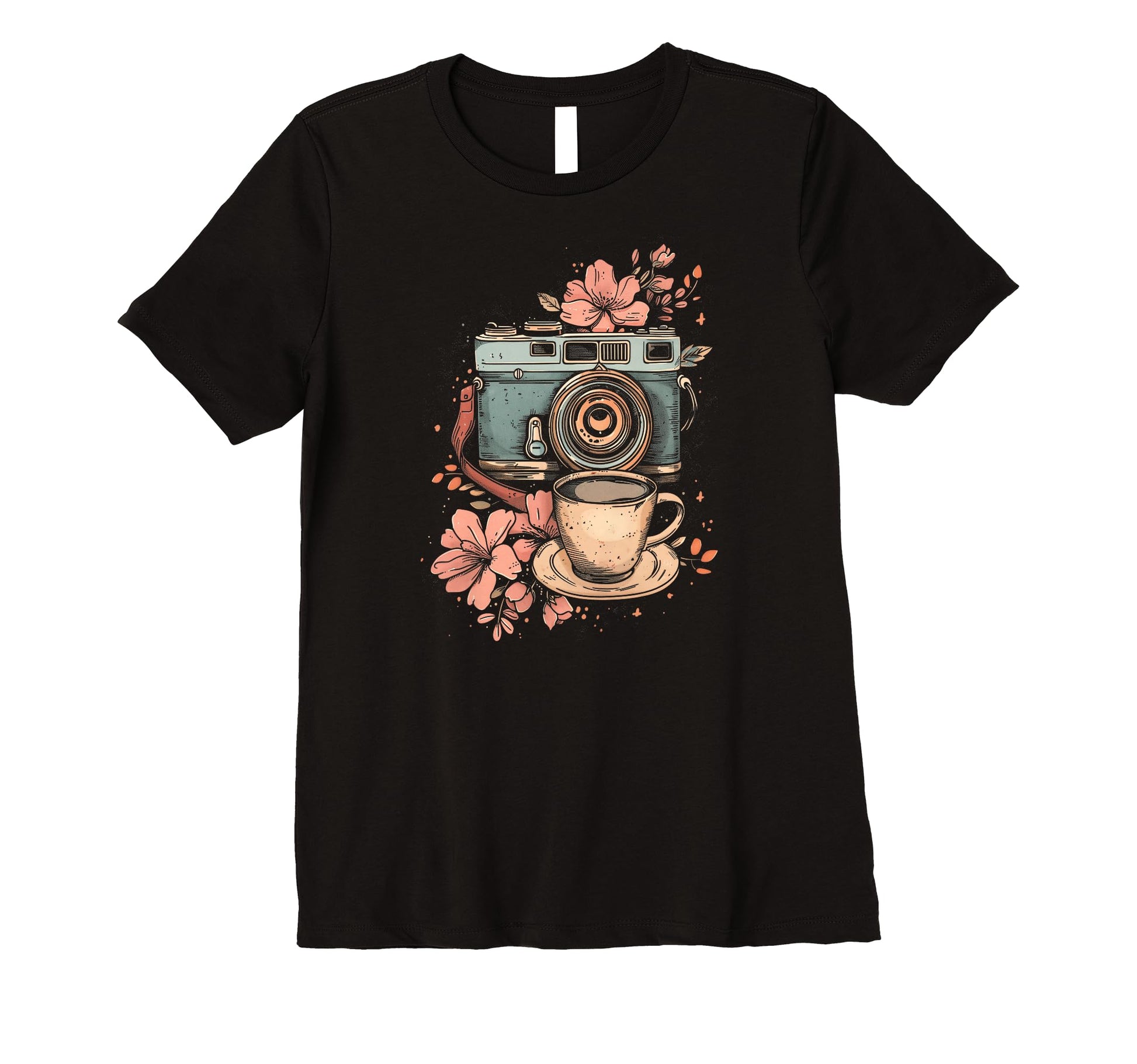 Womens Photographer Coffee Camera Flowers T-Shirt - Graphic Print Unisex - T-Shirt, Sweatshirt, Hoodie