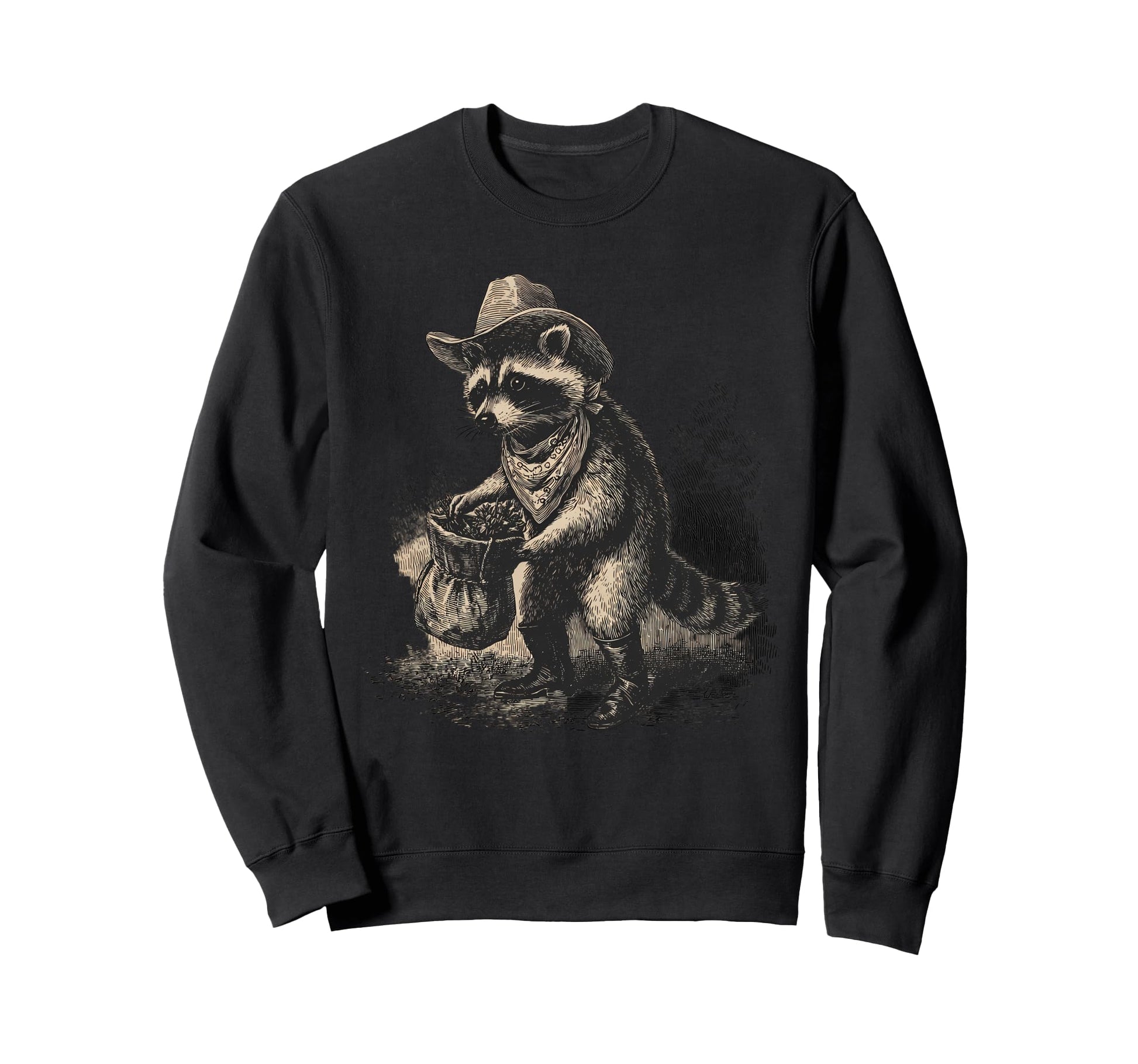 Raccoon Cowboy Rodeo Cowgirl Sweatshirt - Minimalist Print for Adults - T-Shirt, Sweatshirt, Hoodie
