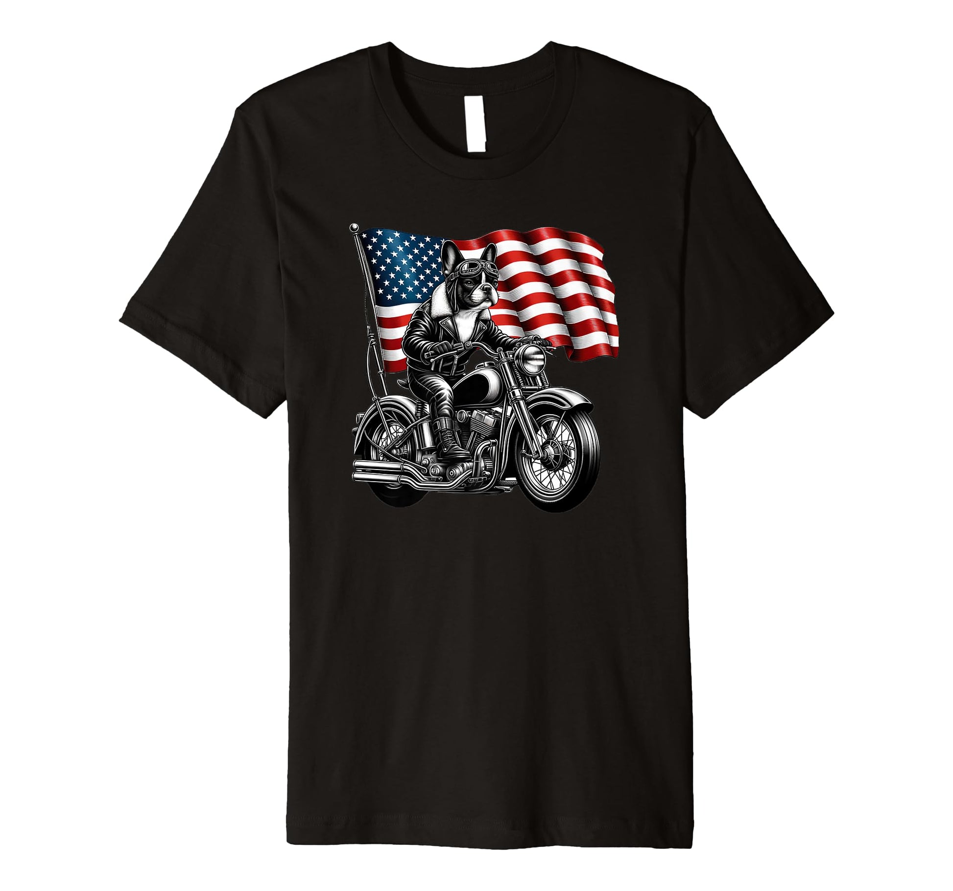 Patriotic French Bulldog Motorcycle T-Shirt - Minimalist Print Men Women - T-Shirt, Sweatshirt, Hoodie