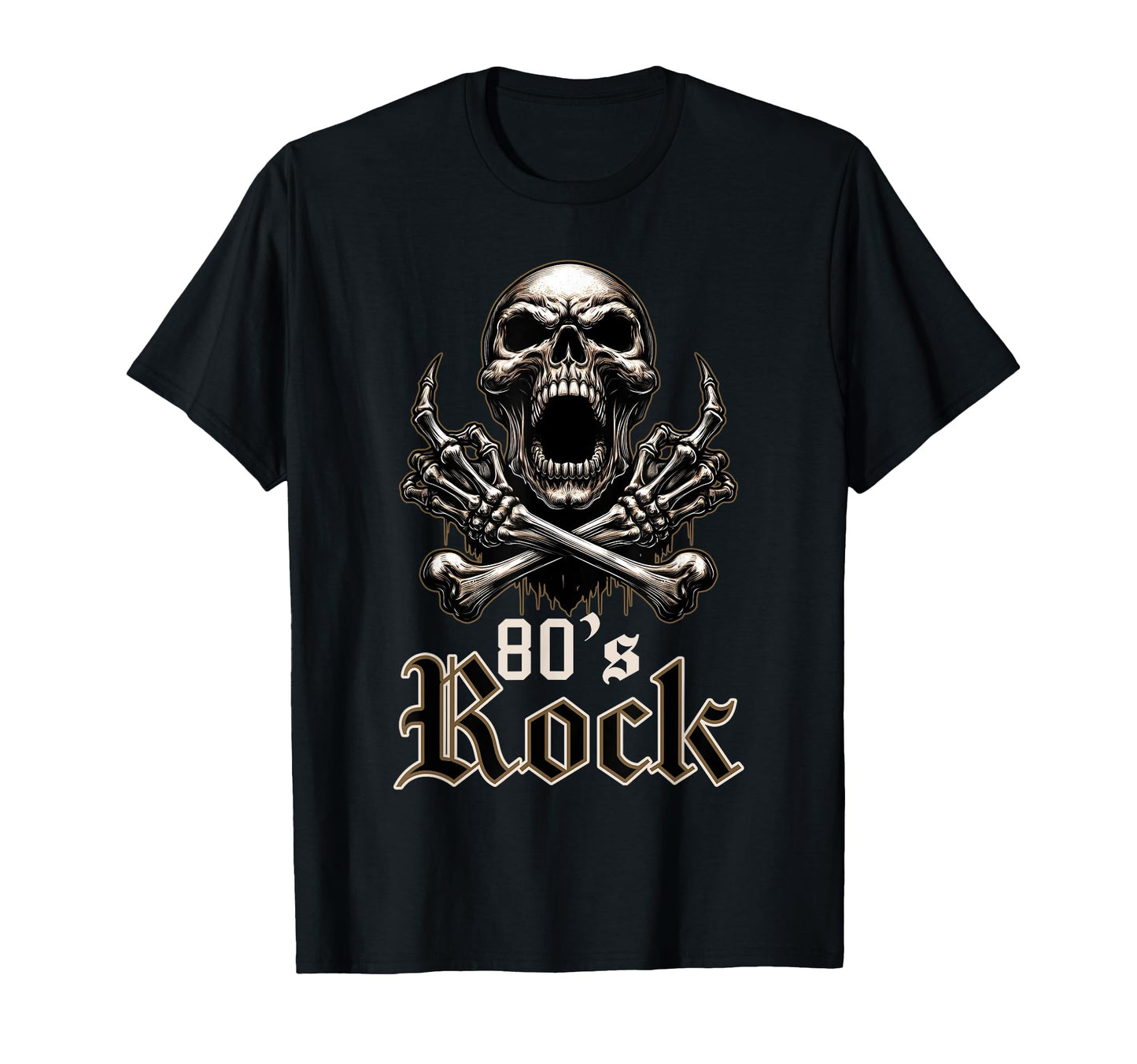 80S Rock Skeleton Artwork Music Lovers T-Shirt - Graphic Print Unisex - T-Shirt, Sweatshirt, Hoodie