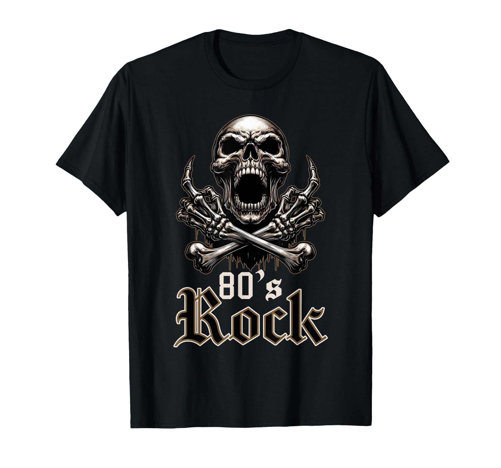 80S Rock Skeleton Artwork Music Lovers T-Shirt - Graphic Print Unisex - T-Shirt, Sweatshirt, Hoodie