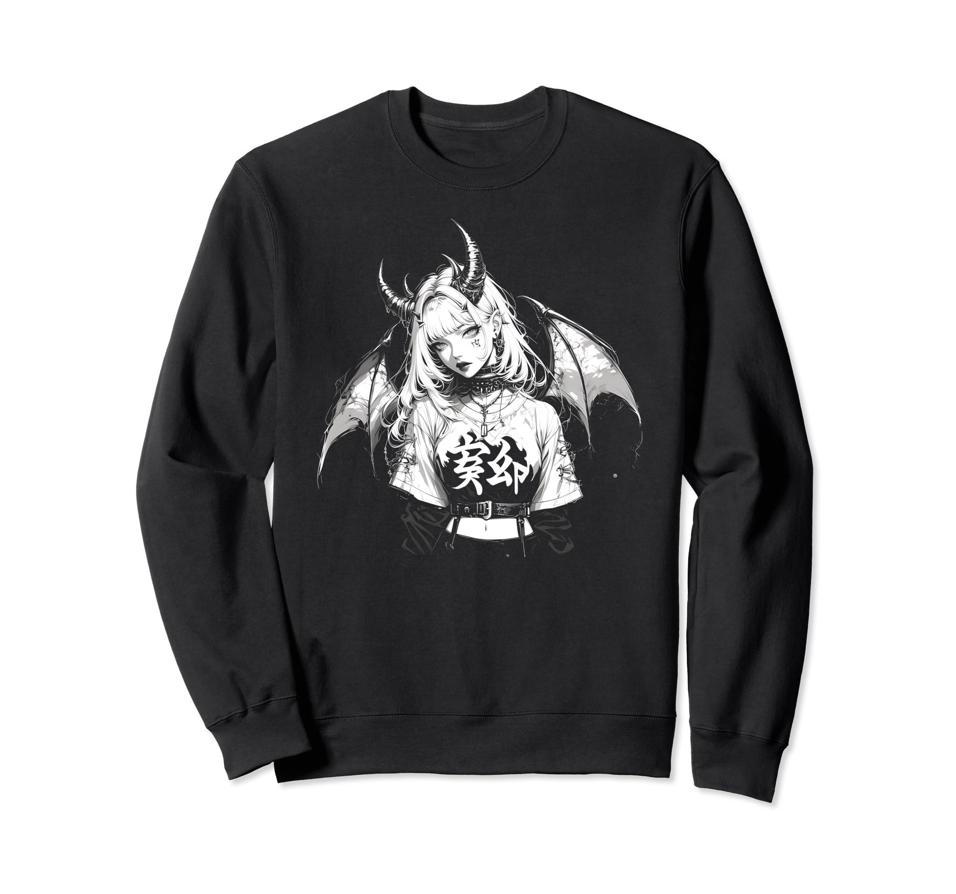 Goth Grunge Demon Anime Waifu Horror Sweatshirt - Graphic Print for Adults - T-Shirt, Sweatshirt, Hoodie