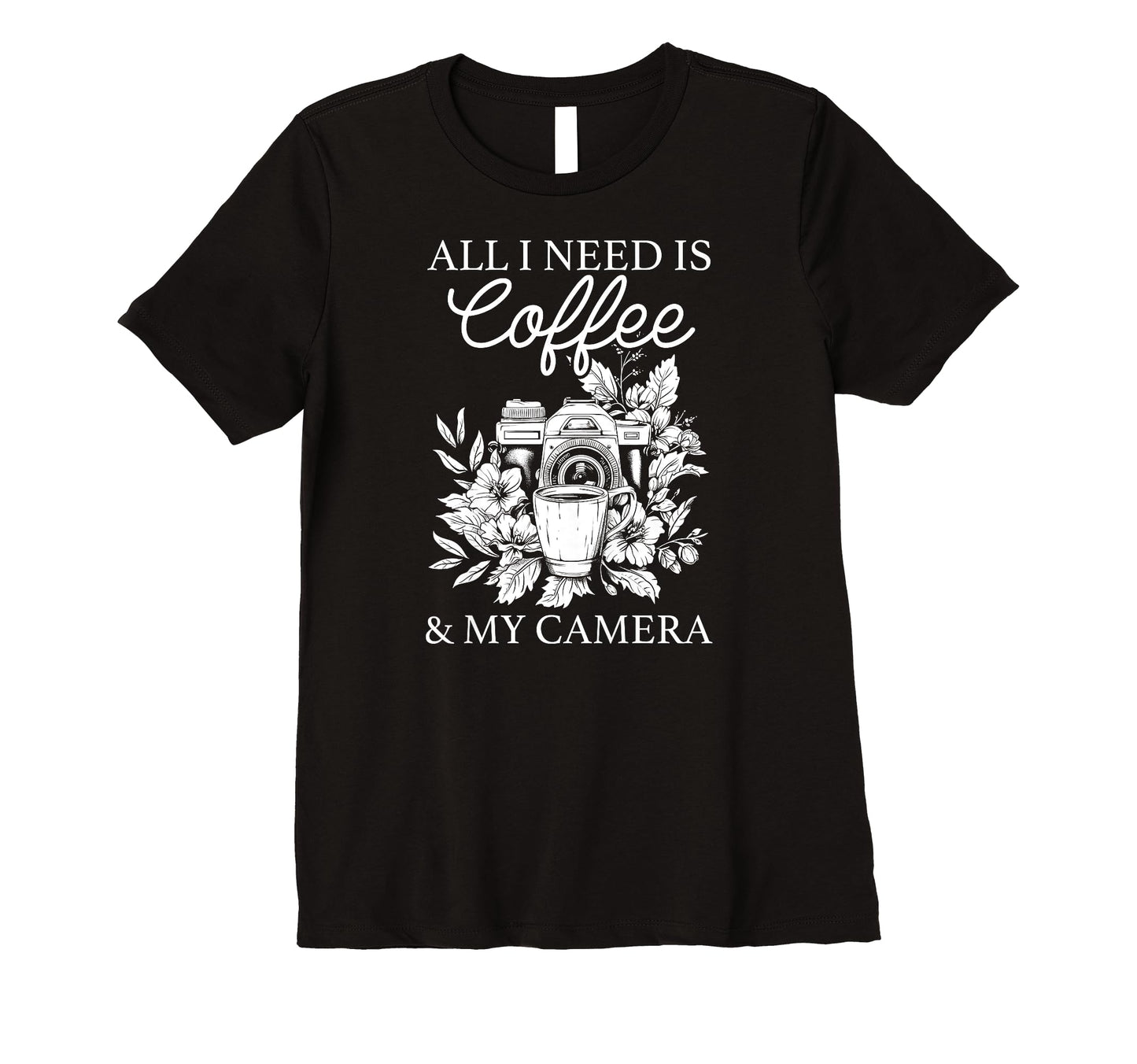 Womens Coffee Camera Photographer Flowers T-Shirt - Unique Graphic Unisex - T-Shirt, Sweatshirt, Hoodie