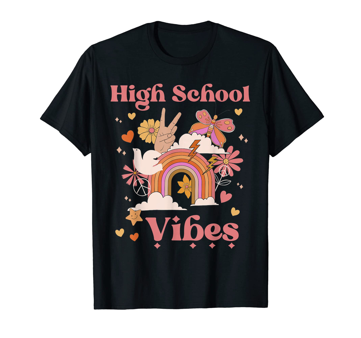 High School Vibes Groovy Boho Rainbow T-Shirt - Minimalist Print Unisex - T-Shirt, Sweatshirt, Hoodie