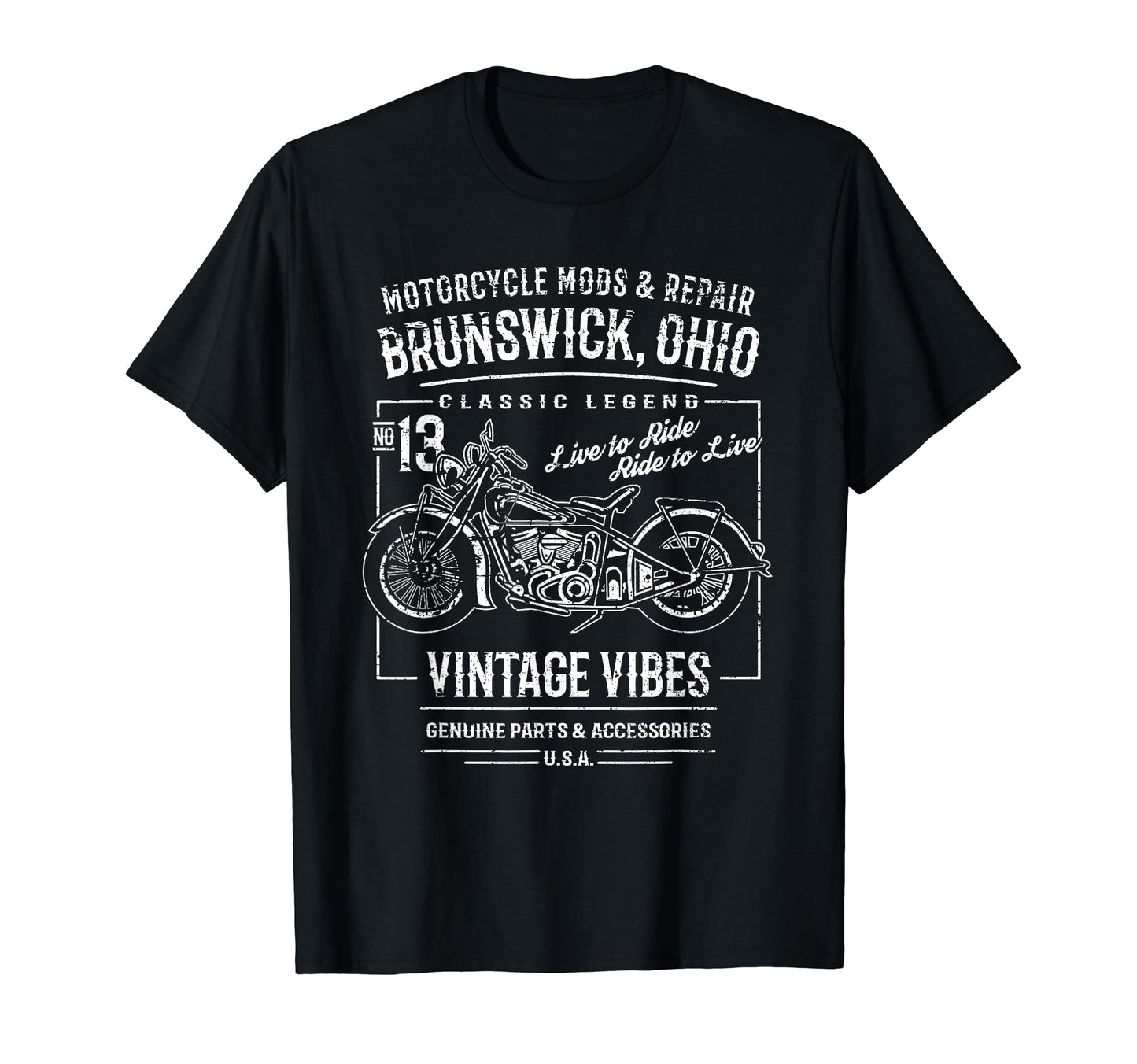 Brunswick Oh Usa Distressed Motorcycle T-Shirt - Trendy Graphic Men Women - T-Shirt, Sweatshirt, Hoodie