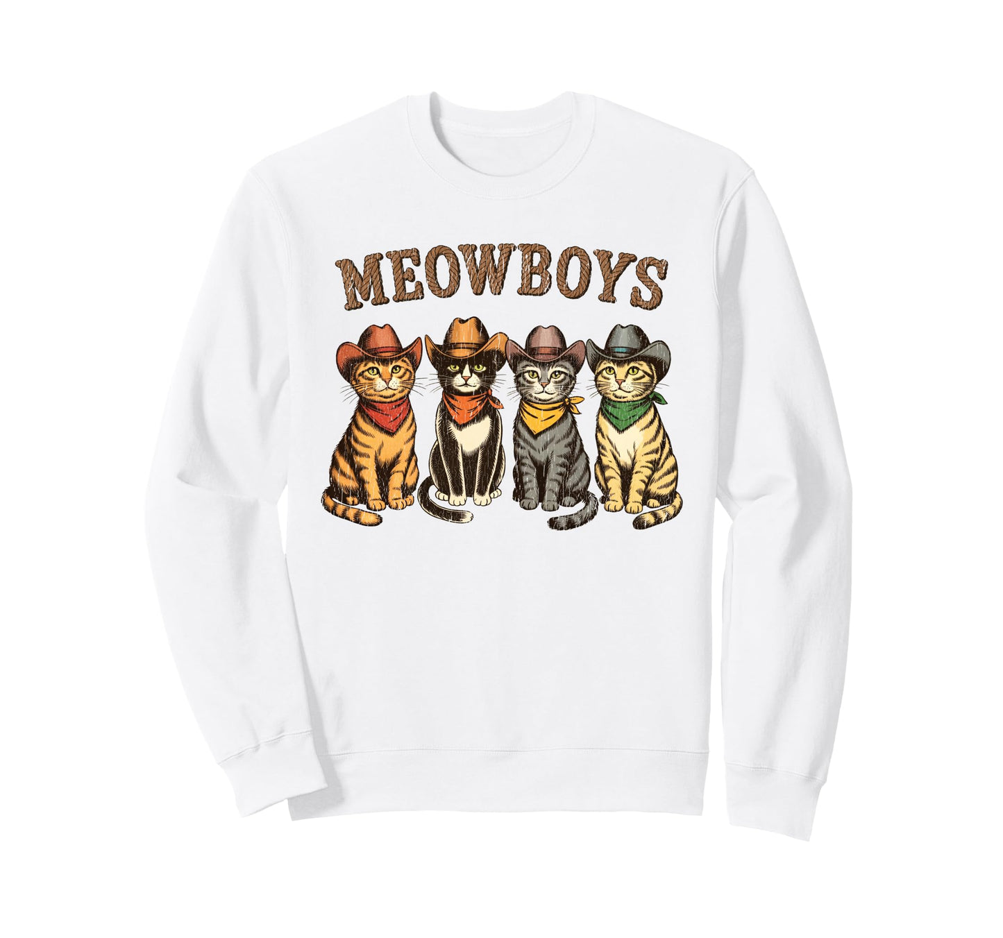 Meowboys Funny Cowboy Cats Western Sweatshirt - Trendy Graphic for Adults - T-Shirt, Sweatshirt, Hoodie