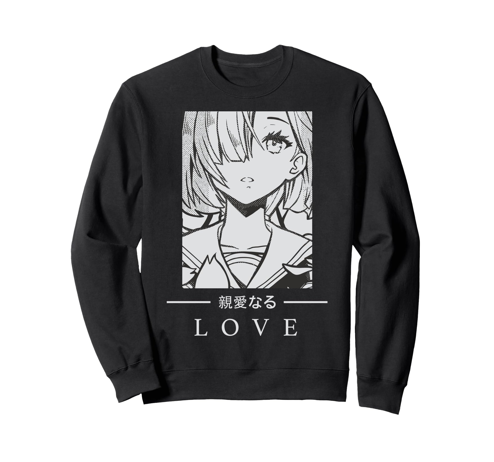 Anime Love Japanese Text Aesthetic Sweatshirt - Minimalist Print Unisex - T-Shirt, Sweatshirt, Hoodie