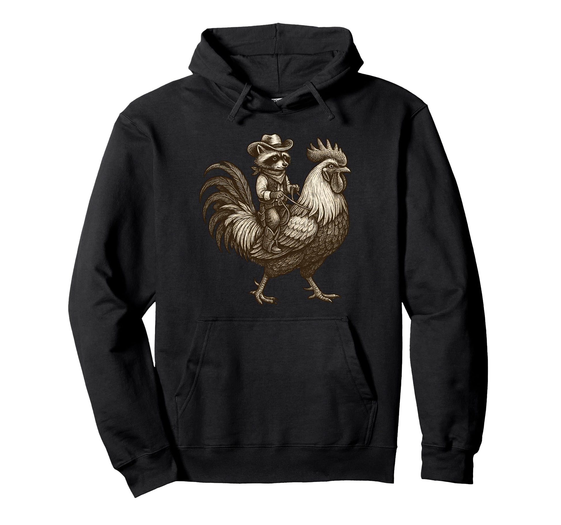 Funny Cowboy Raccoon Chicken Hoodie - Graphic Print for Adults - T-Shirt, Sweatshirt, Hoodie