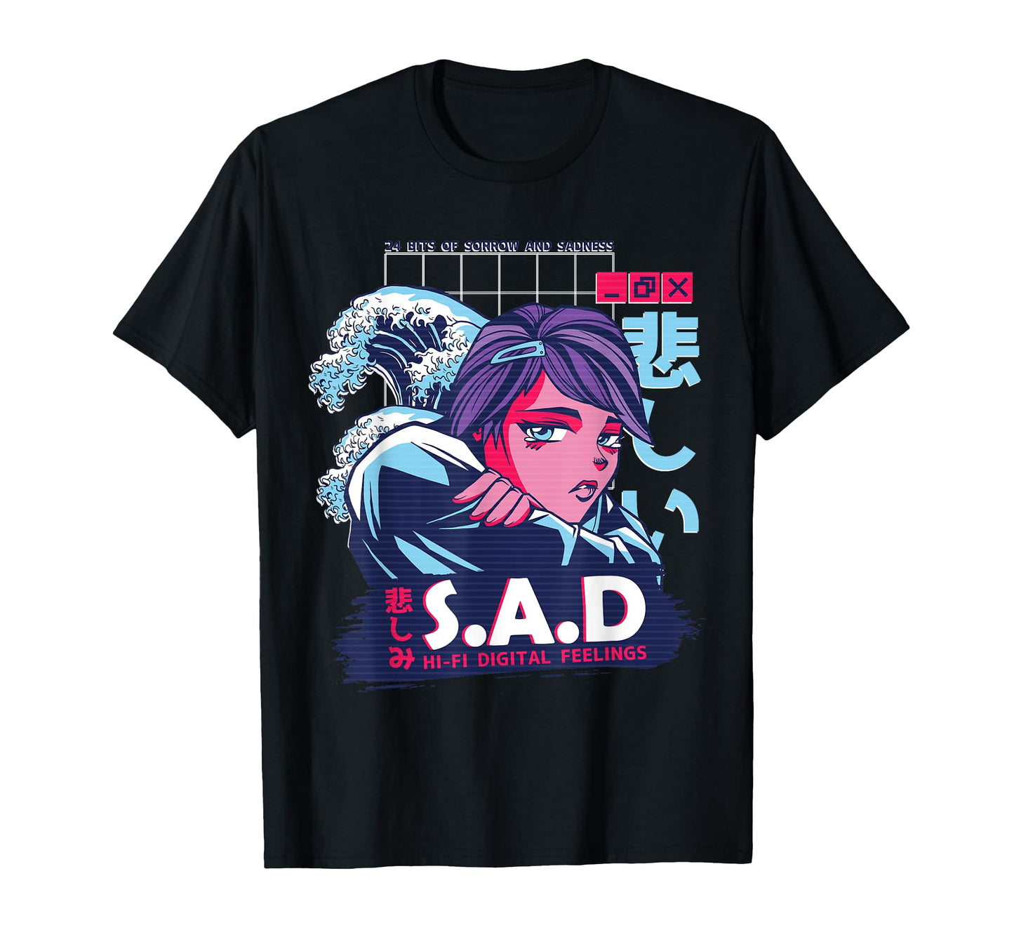 24 Bits Sorrow And Sadness Anime Vaporwave T-Shirt - Novelty Apparel Unisex - T-Shirt, Sweatshirt, Hoodie