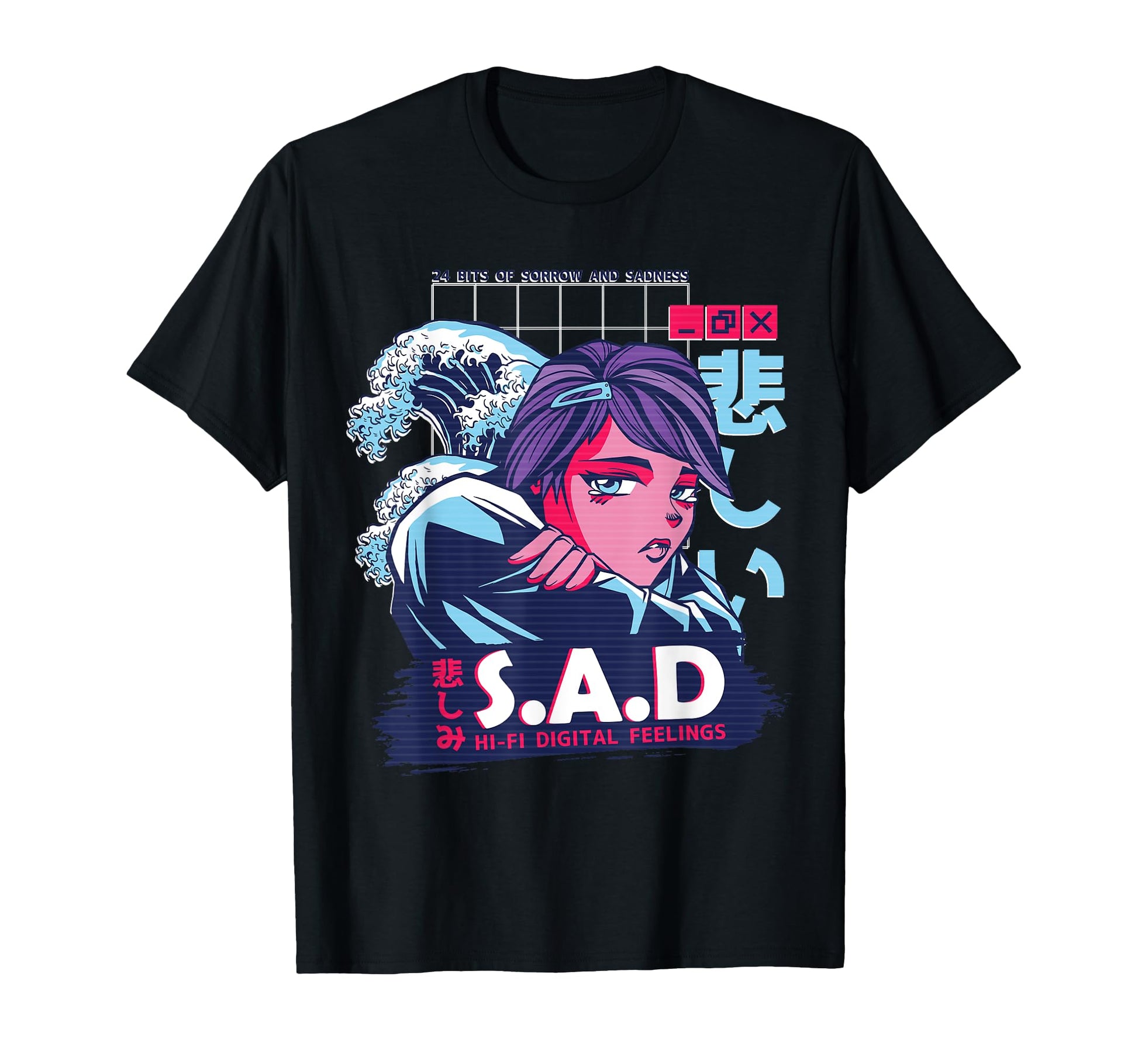 24 Bits Sorrow And Sadness Anime Vaporwave T-Shirt - Novelty Apparel Unisex - T-Shirt, Sweatshirt, Hoodie