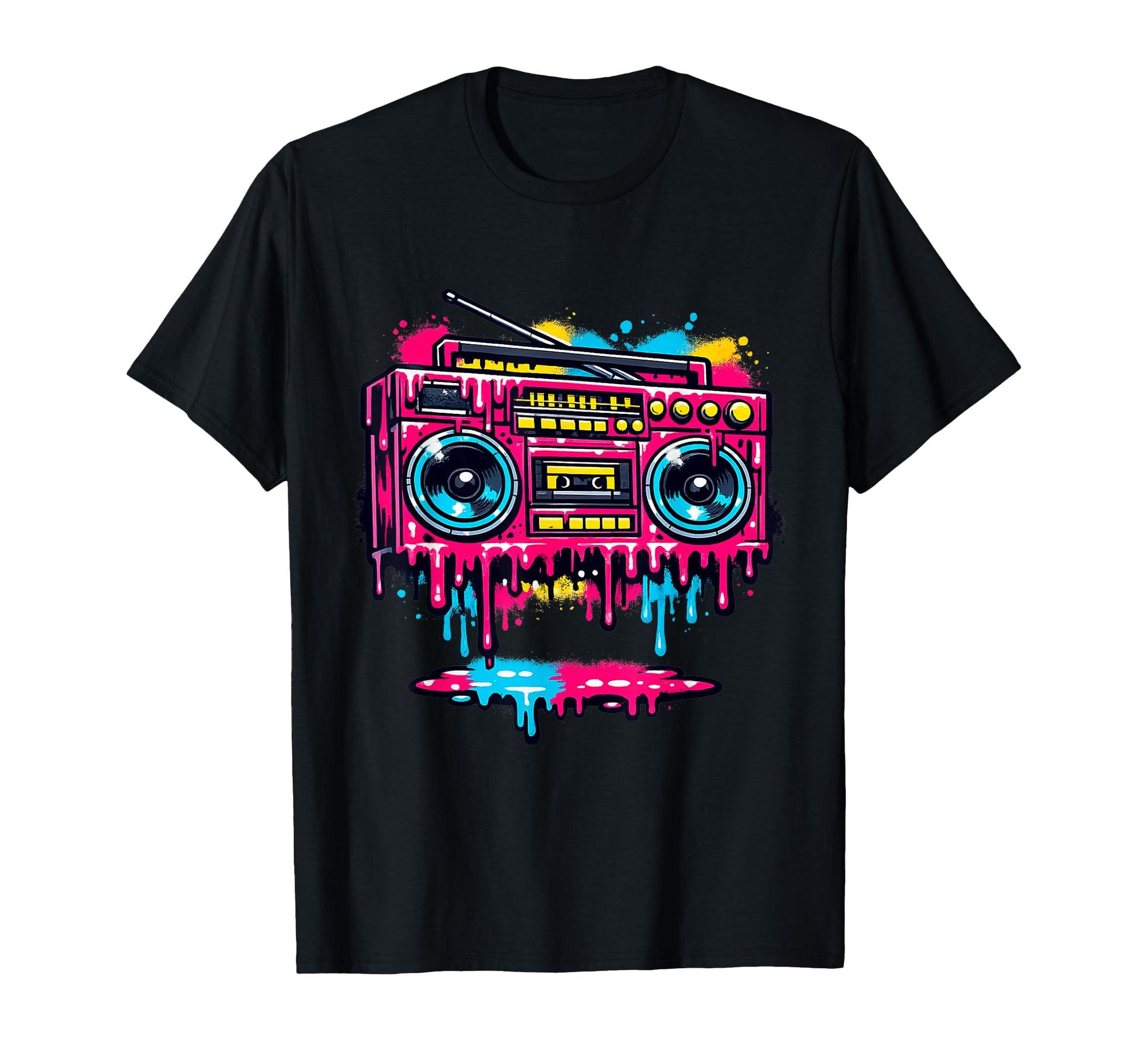 Dripping Paint Boombox Old School Hip Hop T-Shirt - Graphic Print Unisex - T-Shirt, Sweatshirt, Hoodie