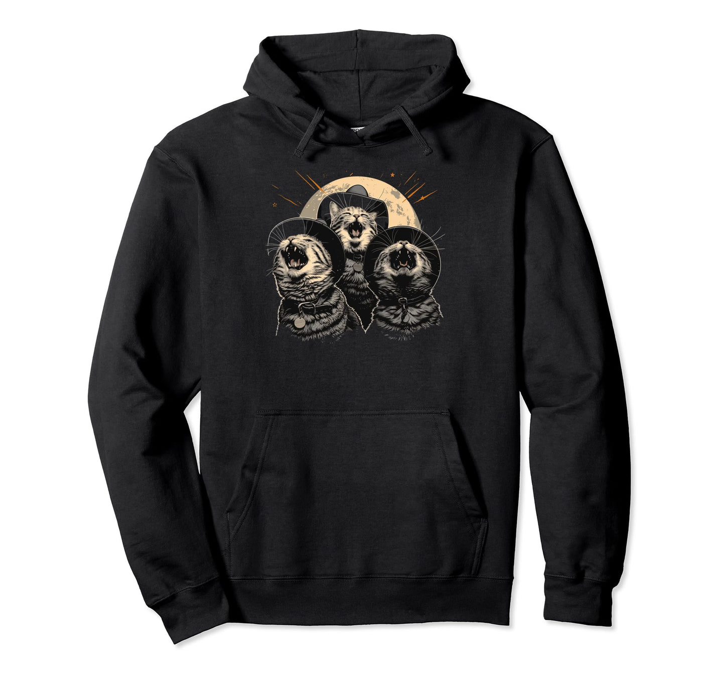 Cat Howling Moon Cowboy Funny Hoodie - Fun Novelty Design for Adults - T-Shirt, Sweatshirt, Hoodie