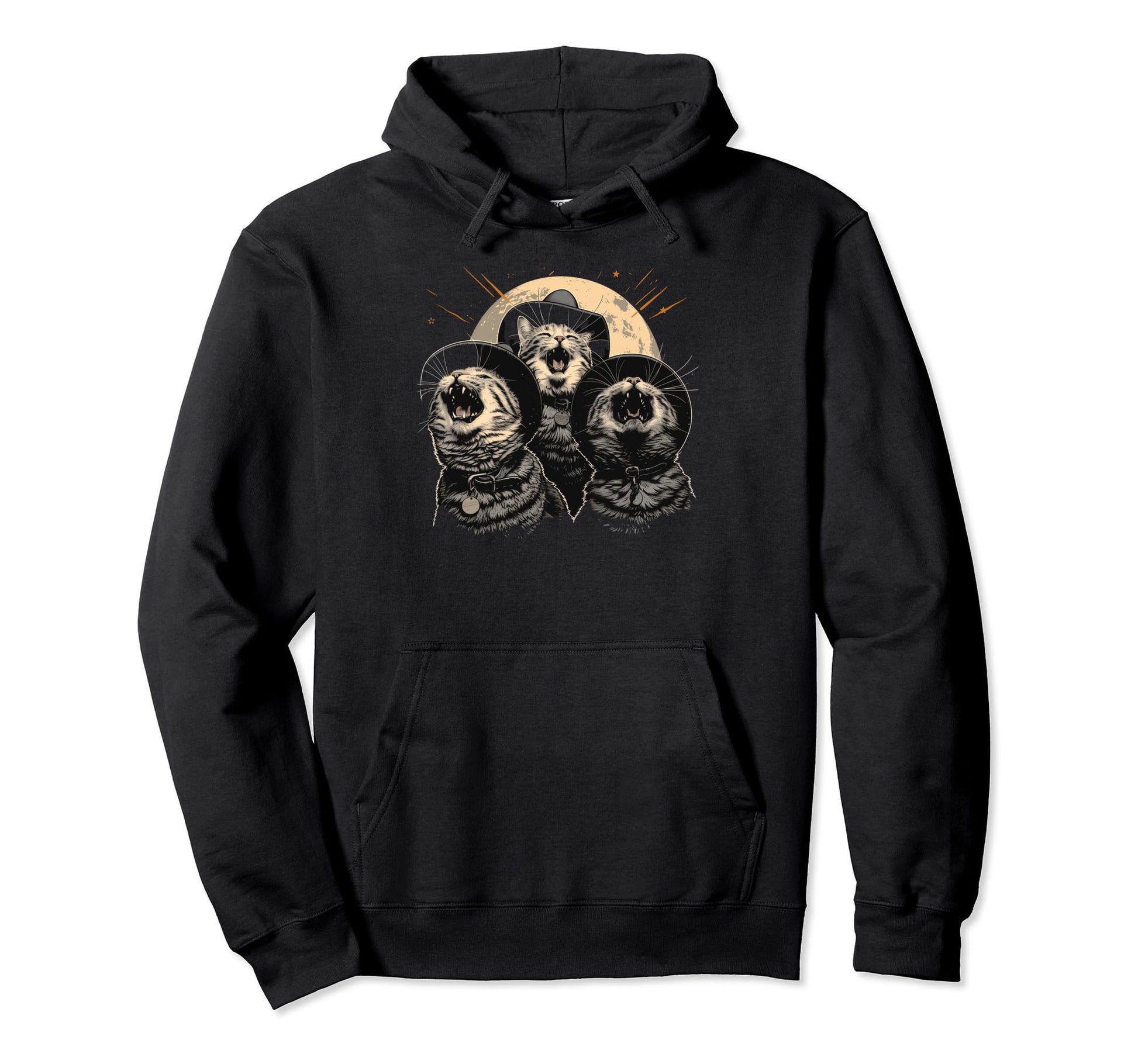 Cat Howling Moon Cowboy Funny Hoodie - Fun Novelty Design for Adults - T-Shirt, Sweatshirt, Hoodie