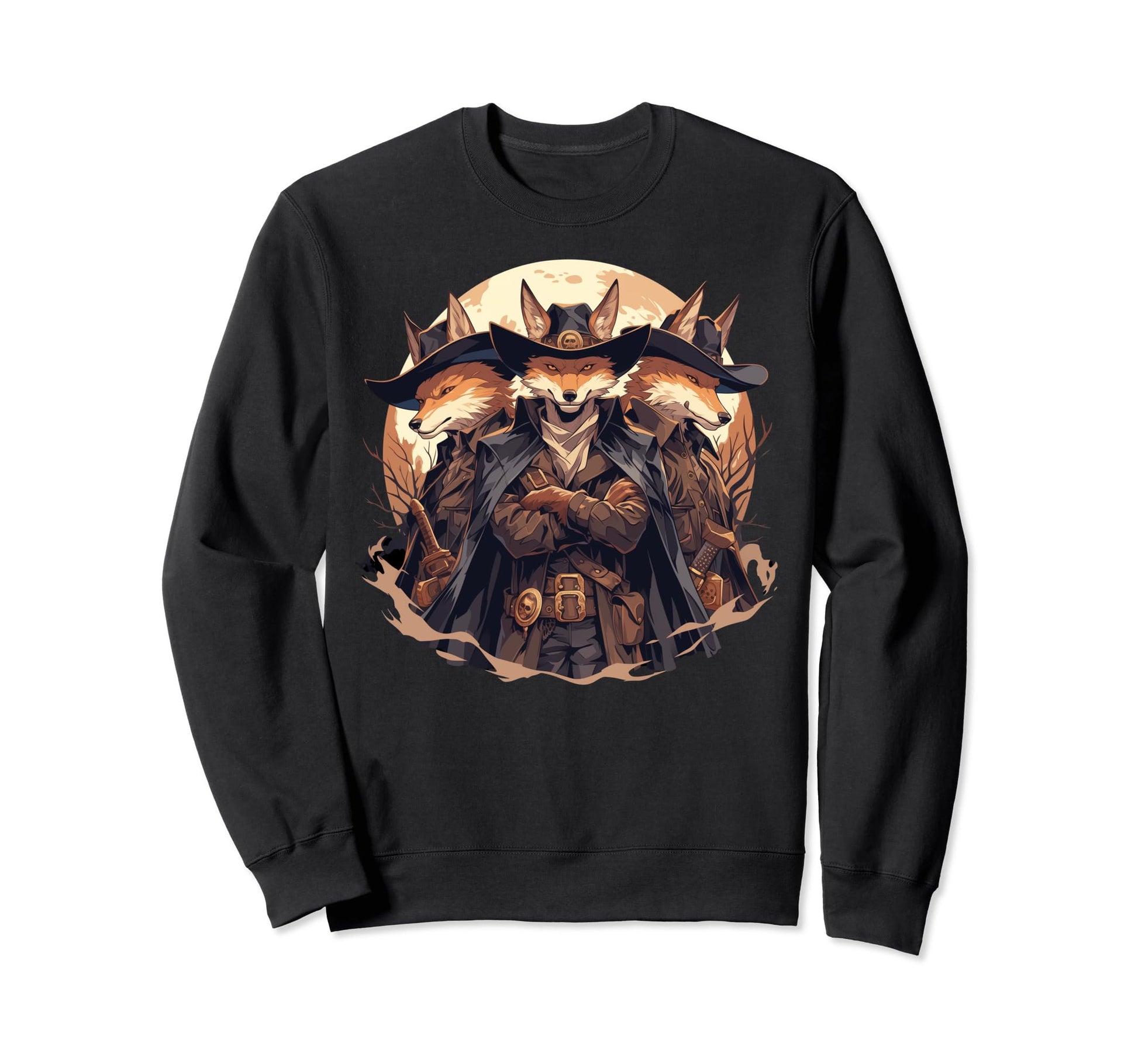 Fox Howling Moon Cowboy Funny Sweatshirt - Aesthetic Graphic for Adults - T-Shirt, Sweatshirt, Hoodie