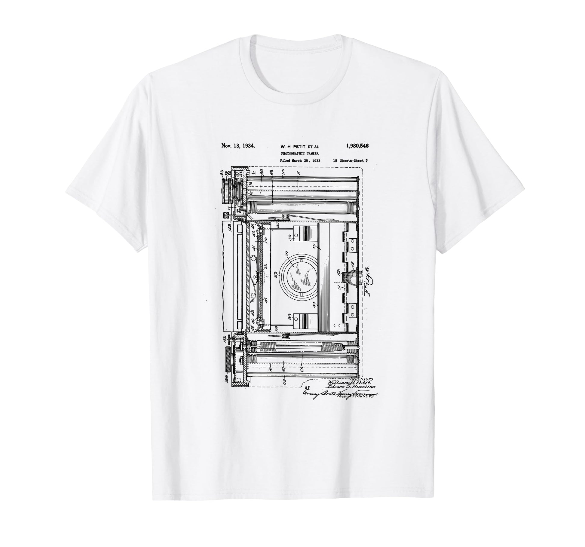 Camera Photographic Patent 1934 T-Shirt - Minimalist Print Men Women - T-Shirt, Sweatshirt, Hoodie