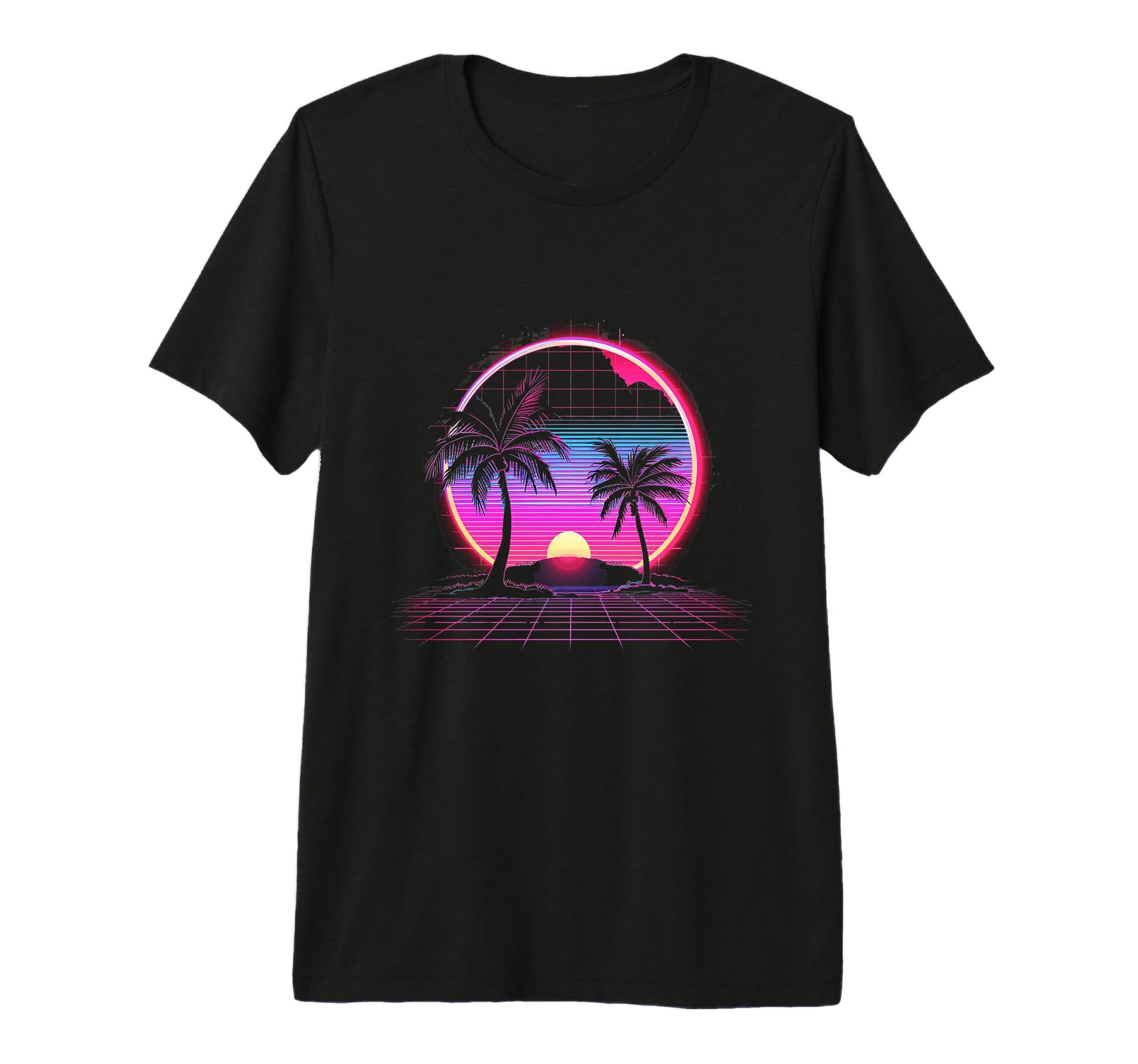 80S Sunset Palm Trees Synthwave Art T-Shirt - Streetwear Style Men Women - T-Shirt, Sweatshirt, Hoodie