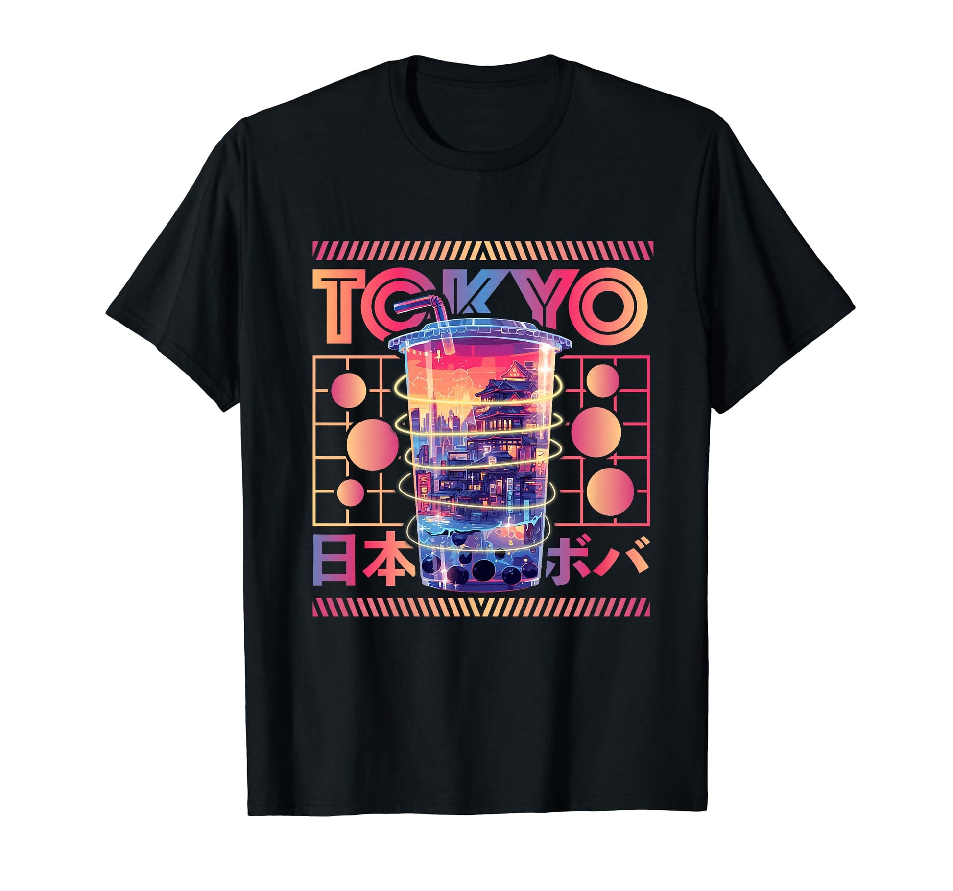 Tokyo City 80S Synthwave Boba Tea T-Shirt - Custom Art Print for Adults - T-Shirt, Sweatshirt, Hoodie