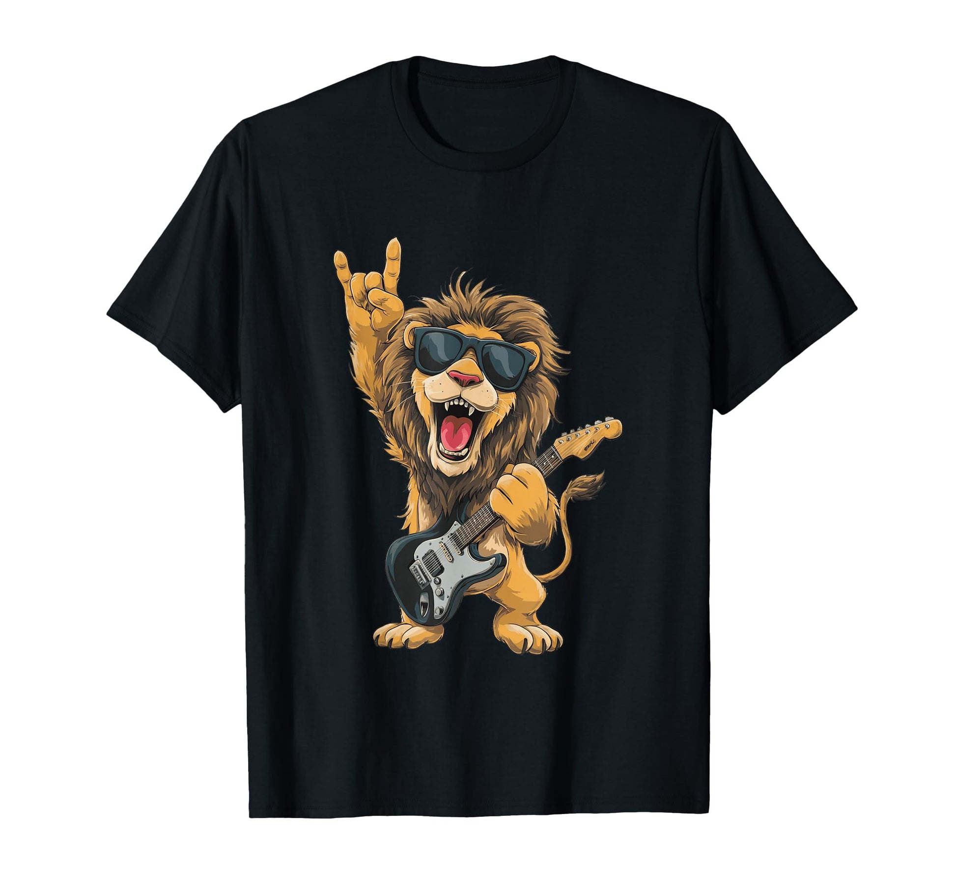 Rockstar Lion Sunglasses Electric Guitar T-Shirt - Minimalist Print Unisex - T-Shirt, Sweatshirt, Hoodie