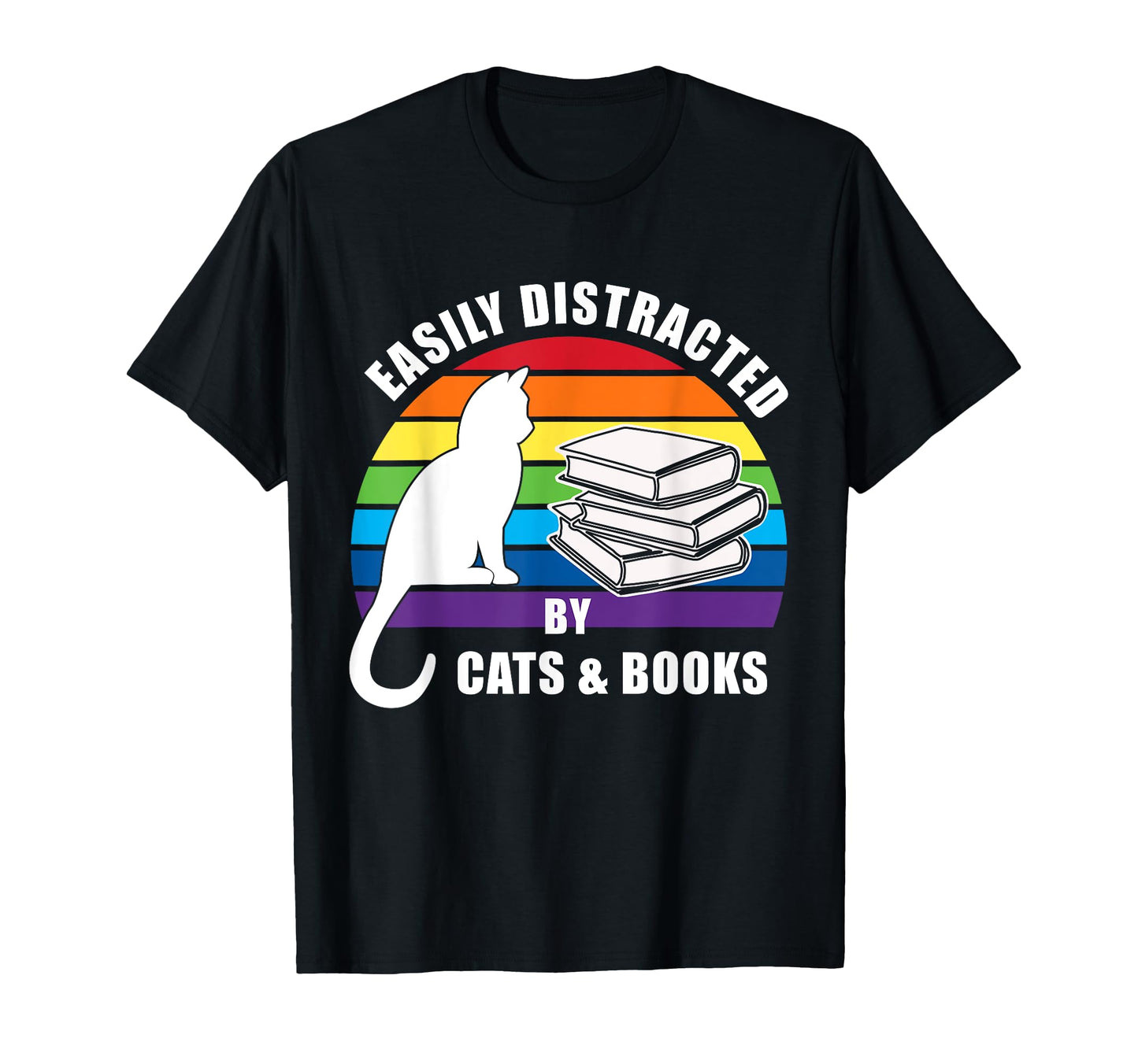 Easily Distracted Cats And Books T-Shirt - Unique Graphic for Adults - T-Shirt, Sweatshirt, Hoodie