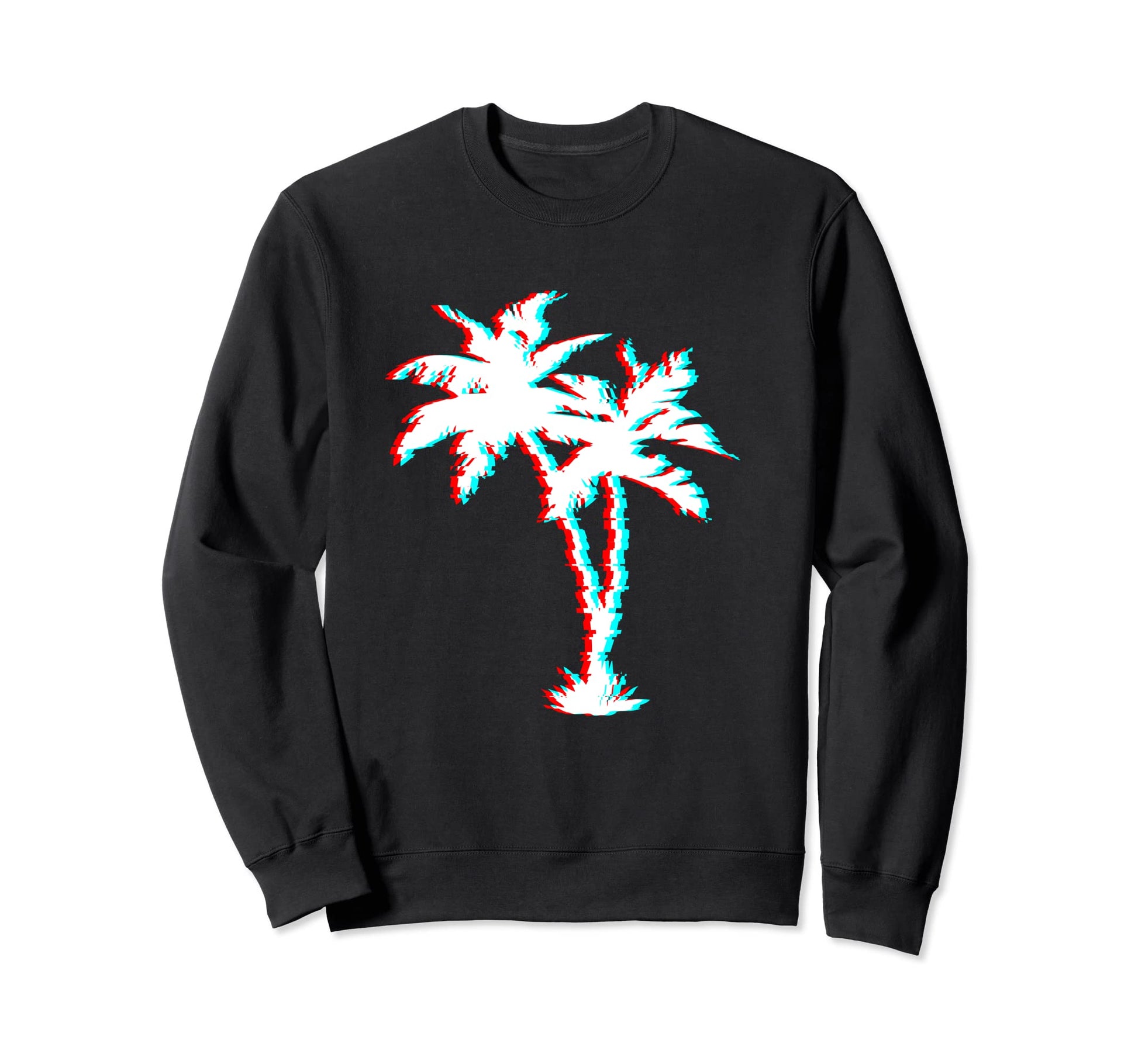 Palm Tree Glitch Effect Aesthetic Sweatshirt - Fun Novelty Design Unisex - T-Shirt, Sweatshirt, Hoodie