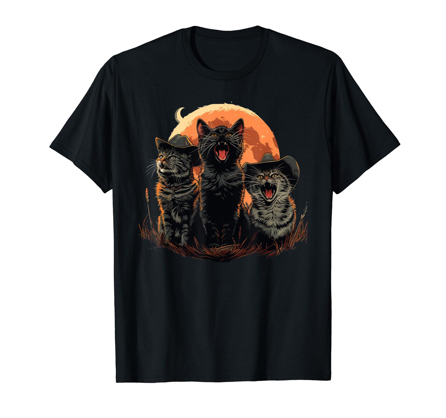 Cat Howling Moon Cowboy Funny T-Shirt - Graphic Print for Adults - T-Shirt, Sweatshirt, Hoodie