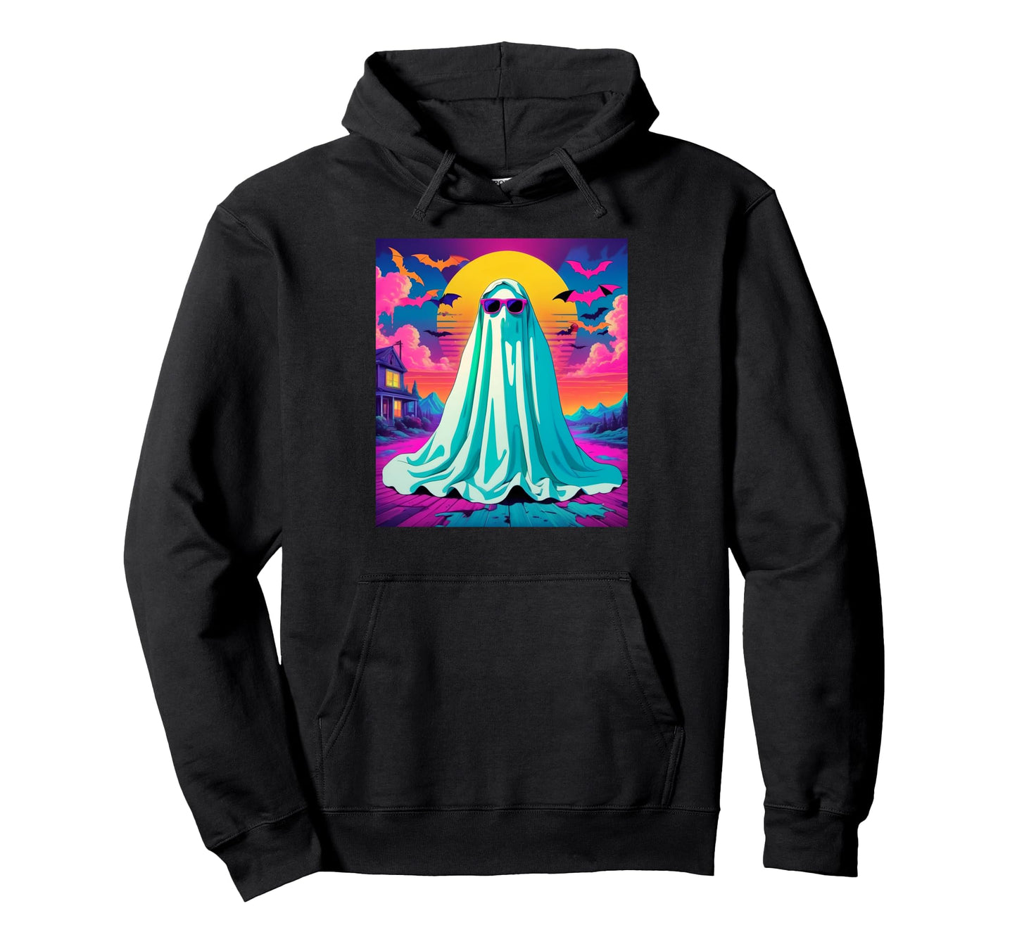 Ghost Trippy Vaporwave Rave Halloween Hoodie - Unique Graphic for Adults - T-Shirt, Sweatshirt, Hoodie