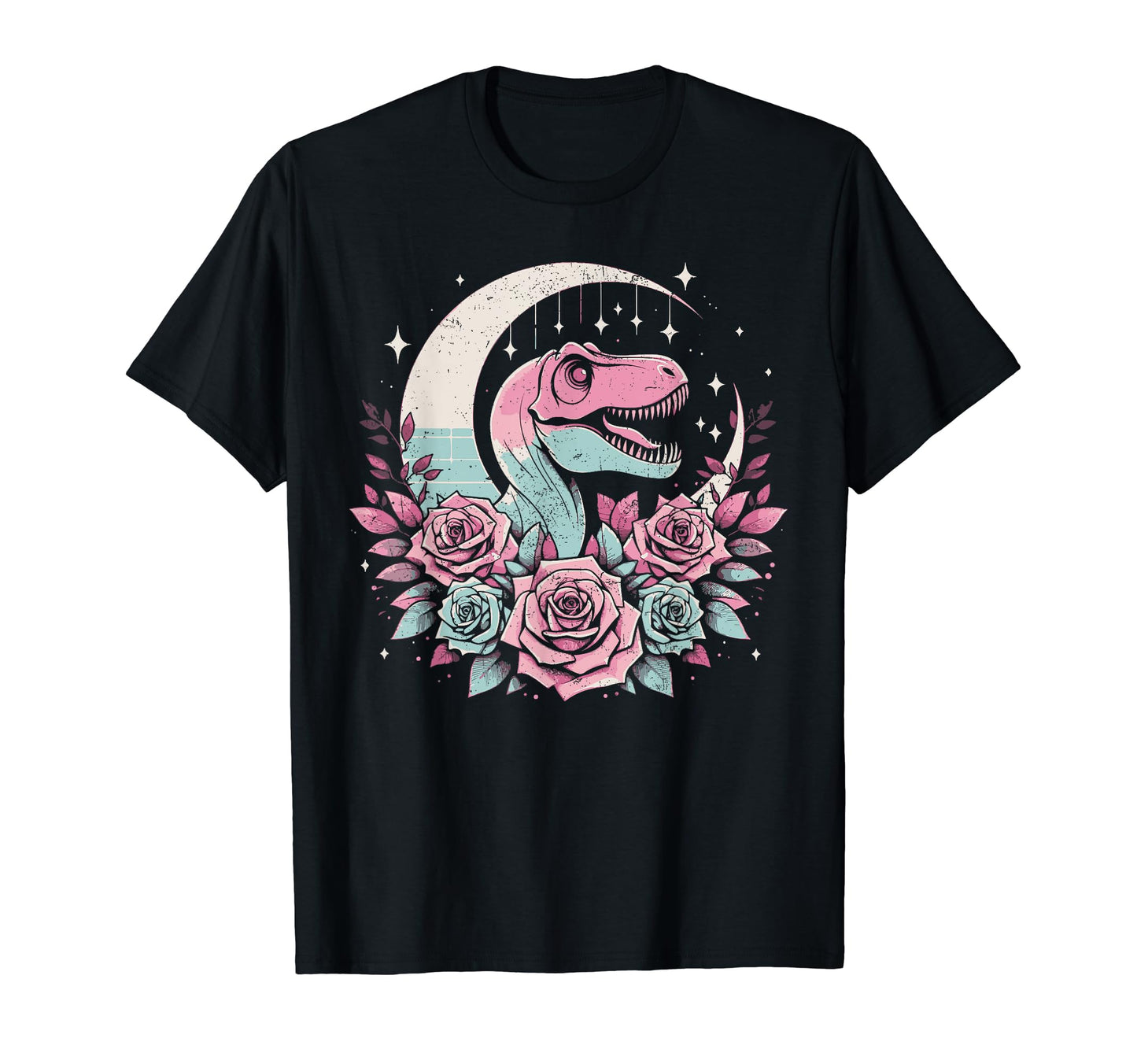 Dinosaur Moon Flower Vaporwave T-Shirt - Minimalist Print Men Women - T-Shirt, Sweatshirt, Hoodie